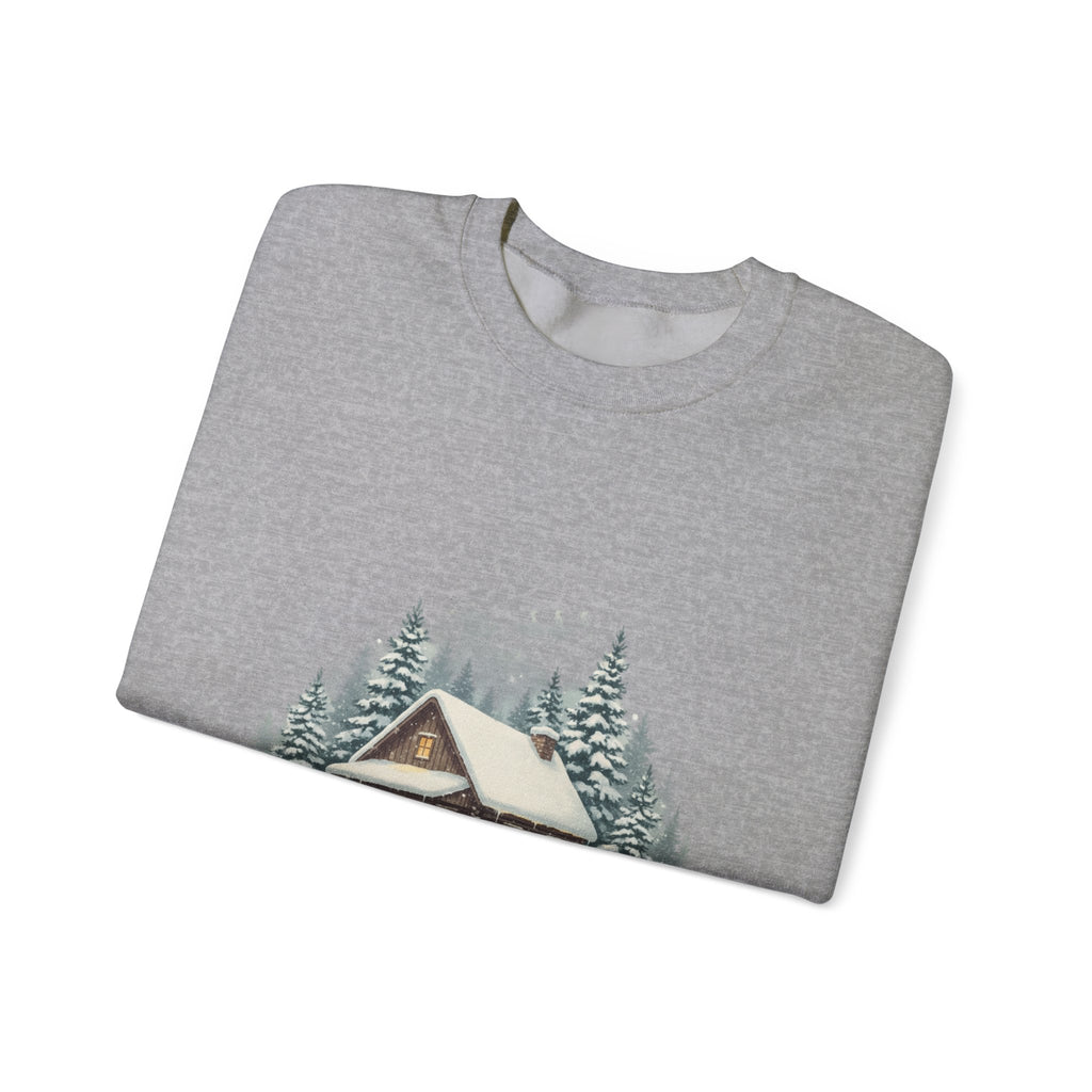 Vintage Christmas Postcard Cabin Sweatshirt | retro holiday card design, sepia holiday