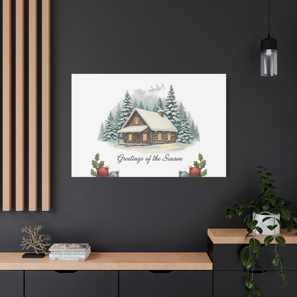 Vintage Christmas Postcard Cabin Canvas | Retro Holiday Card Design