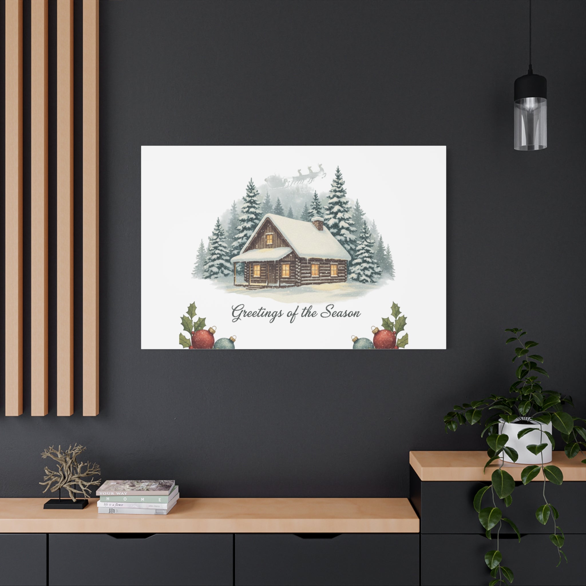 Vintage Christmas Postcard Cabin Canvas | Retro Holiday Card Design