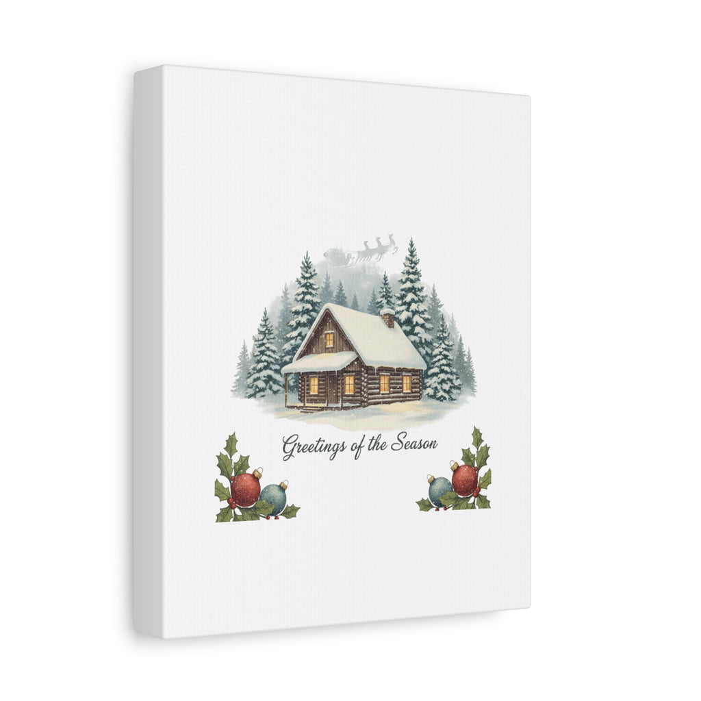 Vintage Christmas Postcard Cabin Canvas | Retro Holiday Card Design