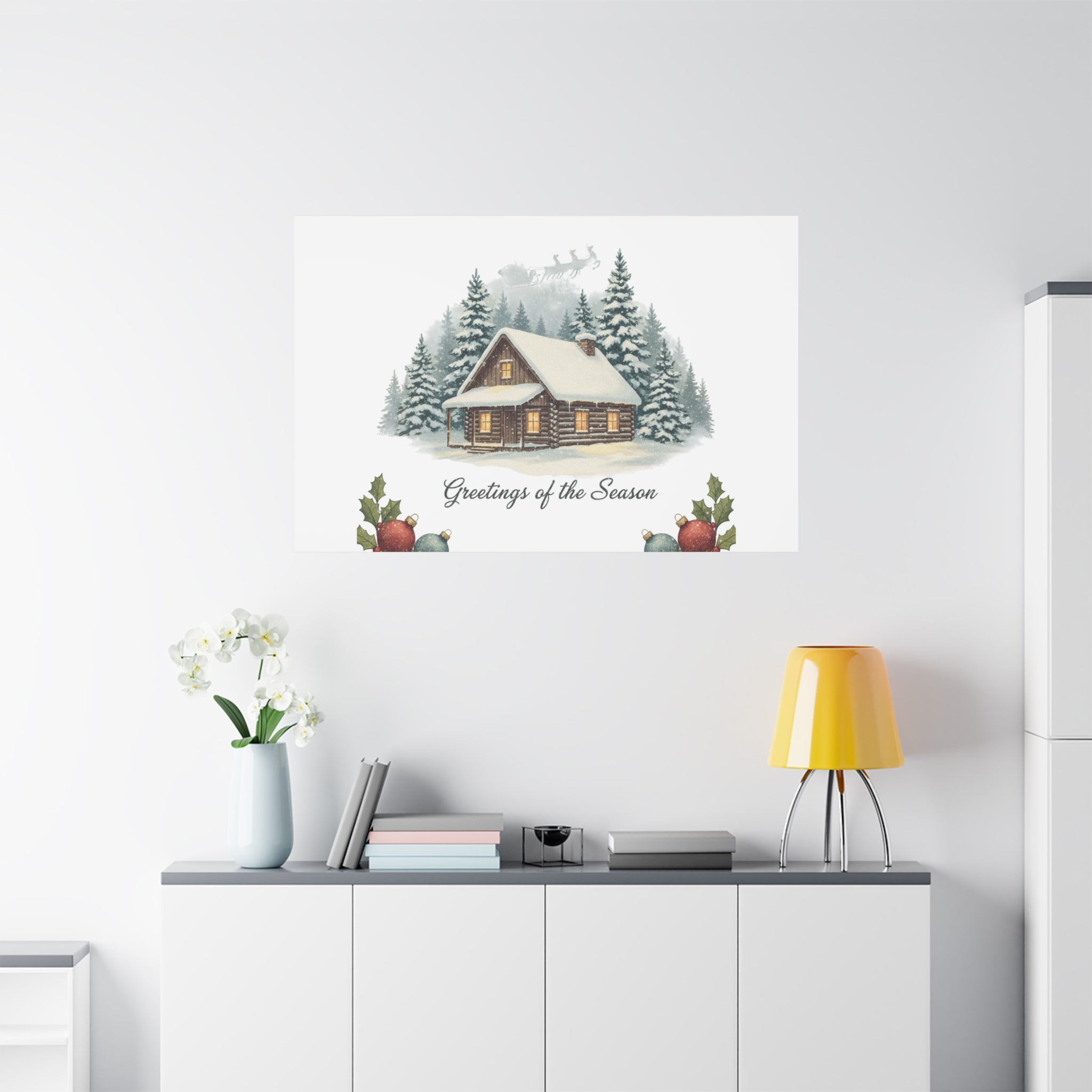 Vintage Christmas Postcard Cabin Canvas | Retro Holiday Card Design