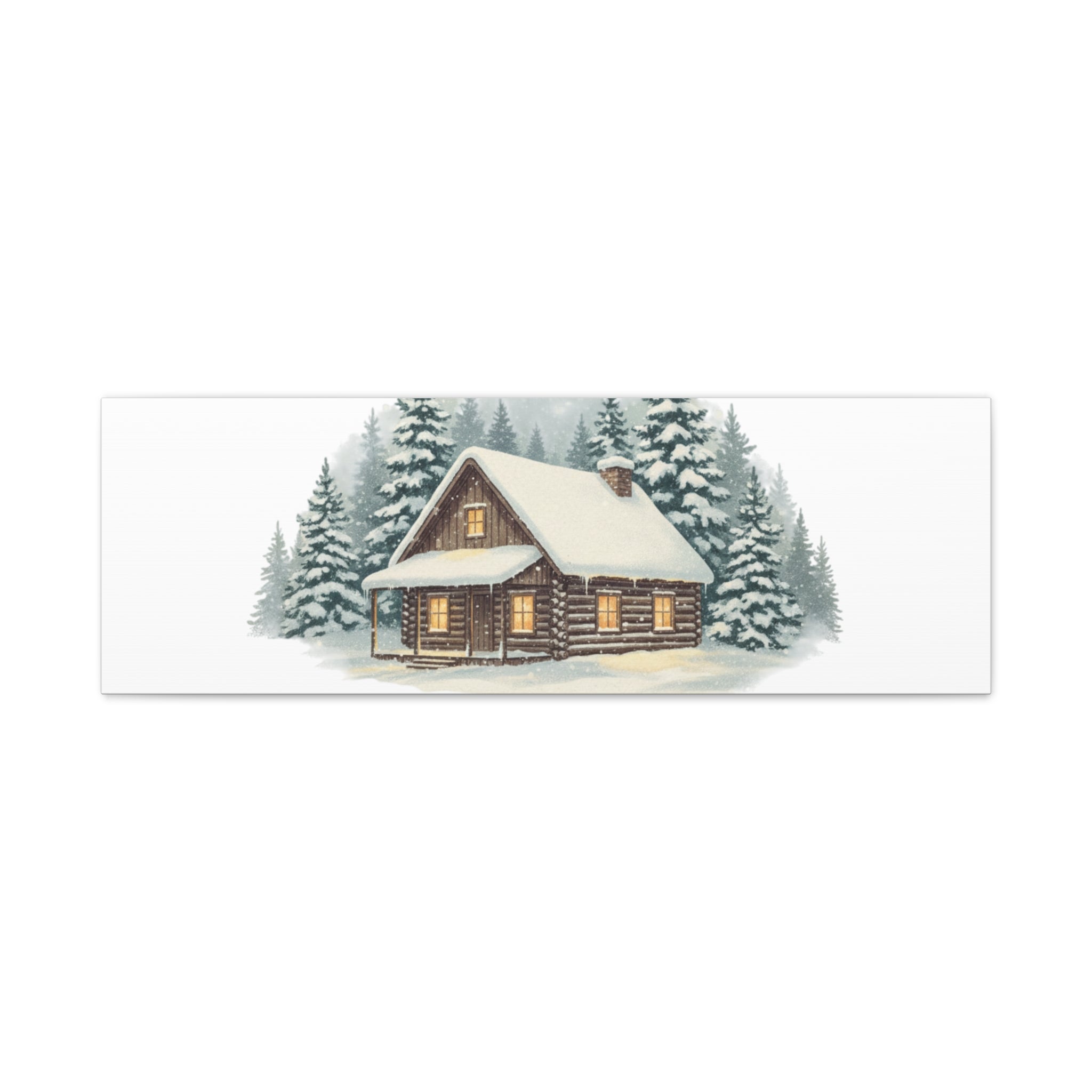 Vintage Christmas Postcard Cabin Canvas | Retro Holiday Card Design