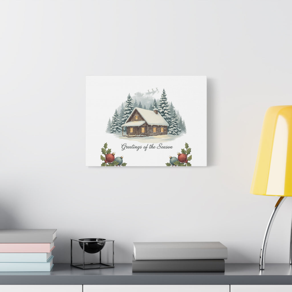 Vintage Christmas Postcard Cabin Canvas | Retro Holiday Card Design