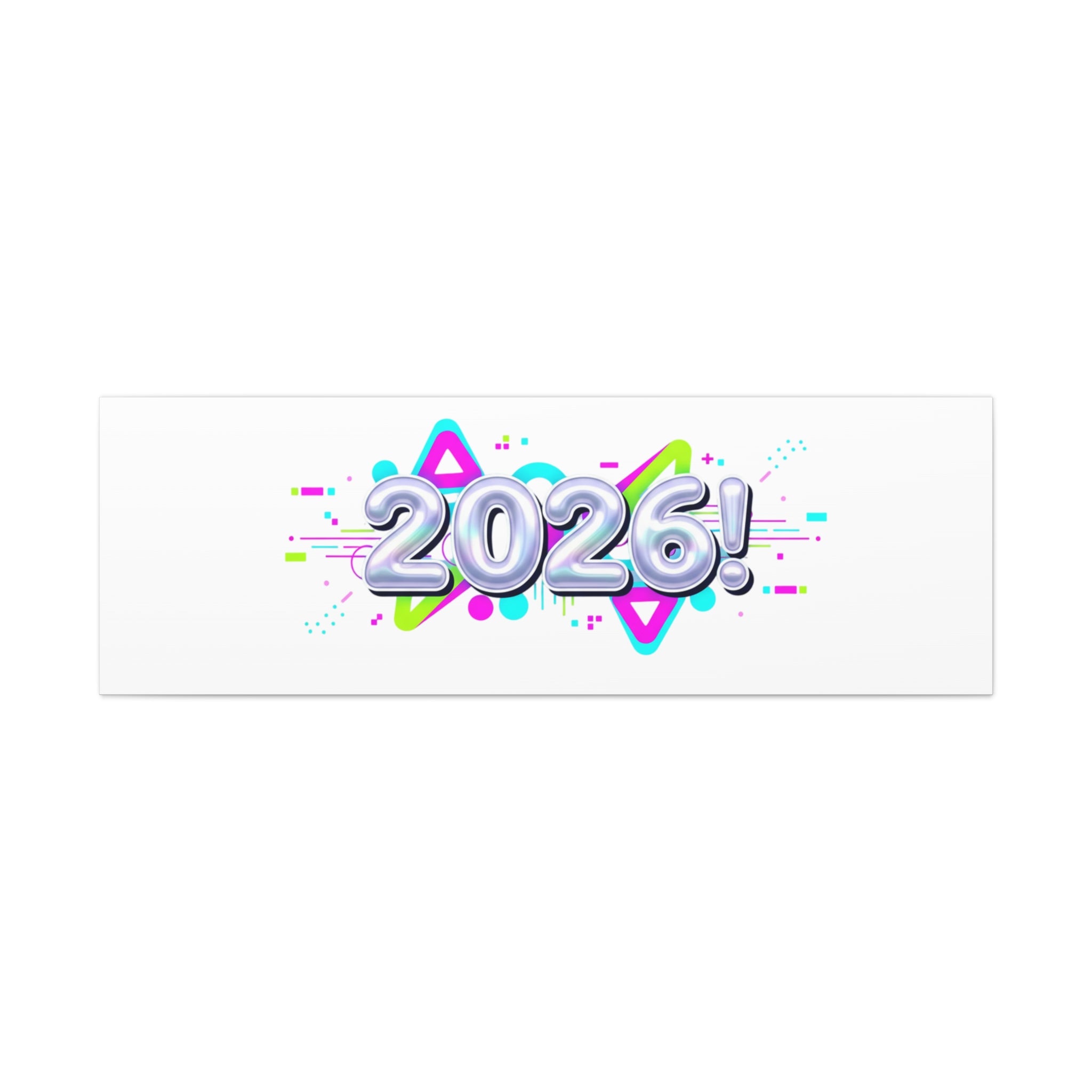 2026 Chrome Bubble Text Canvas | Y2K Cyber Holo, Retro Tech Print