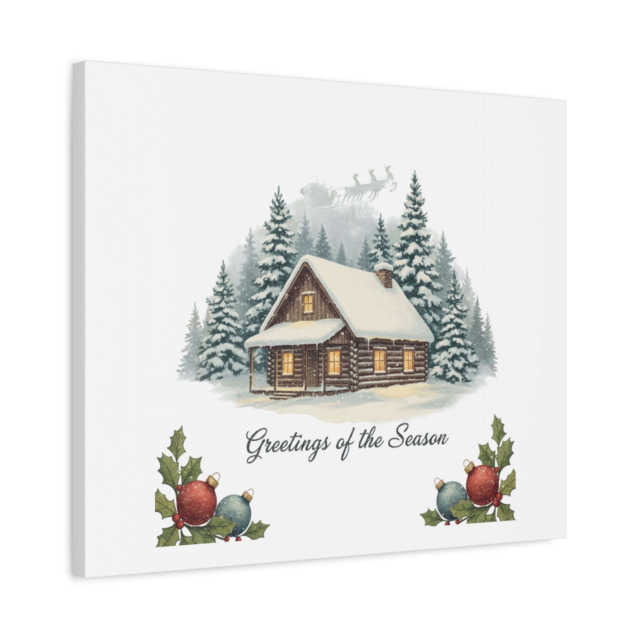 Vintage Christmas Postcard Cabin Canvas | Retro Holiday Card Design