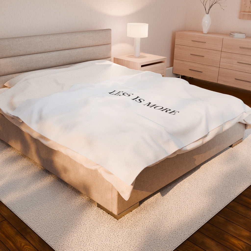 LESS IS MORE Velveteen Blanket | Minimal Serif Typography, Neutral Cozy Throw