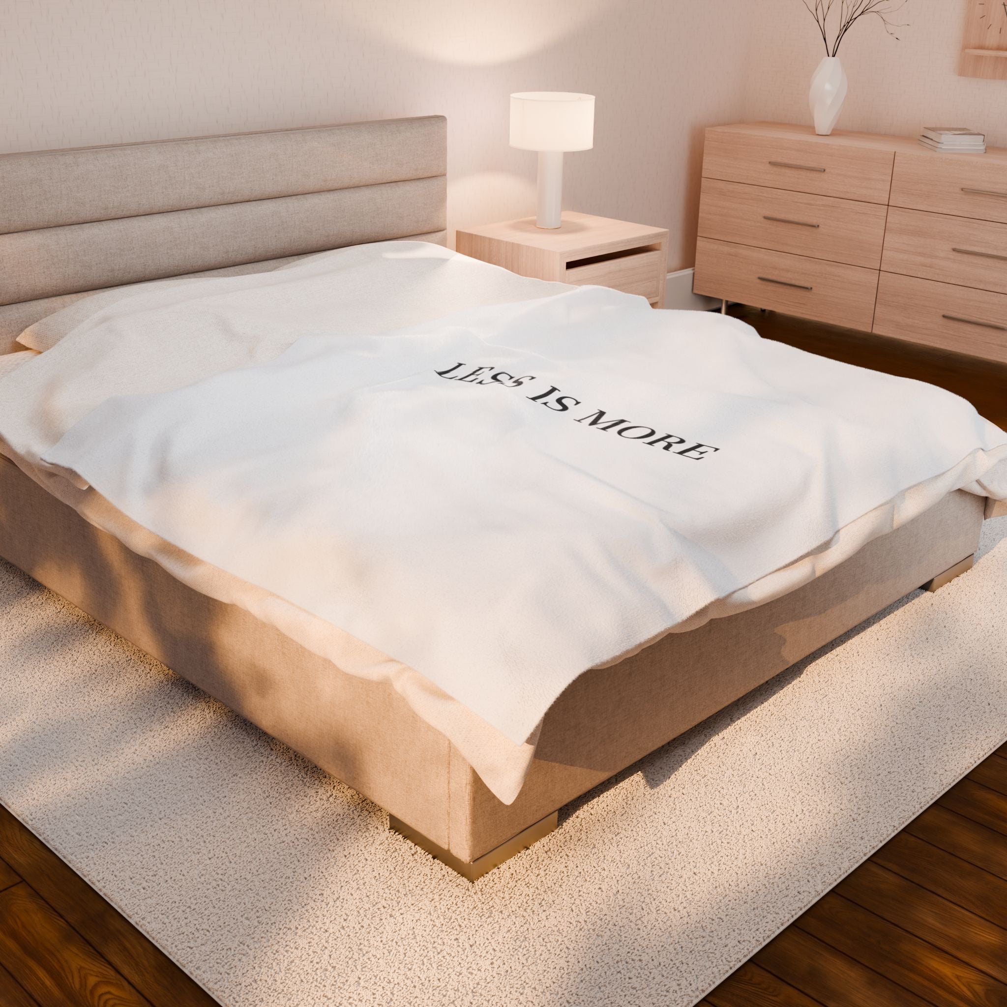 LESS IS MORE Velveteen Blanket | Minimal Serif Typography, Neutral Cozy Throw