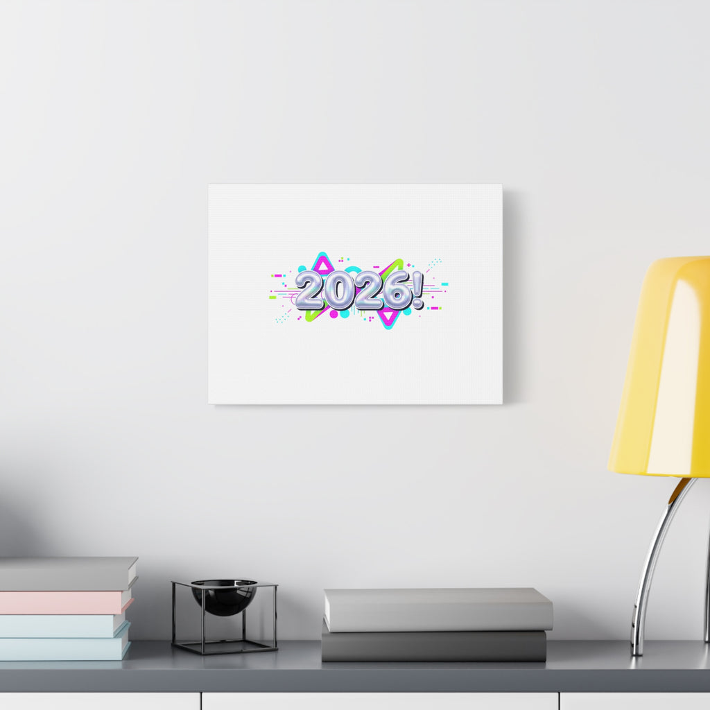2026 Chrome Bubble Text Canvas | Y2K Cyber Holo, Retro Tech Print