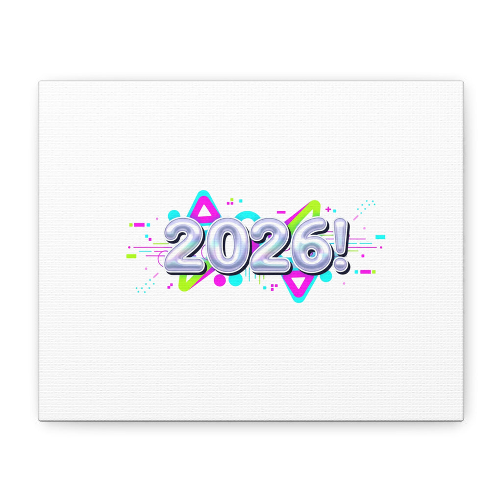 2026 Chrome Bubble Text Canvas | Y2K Cyber Holo, Retro Tech Print