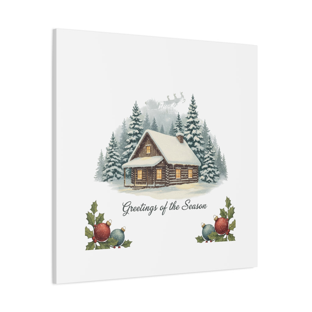 Vintage Christmas Postcard Cabin Canvas | Retro Holiday Card Design