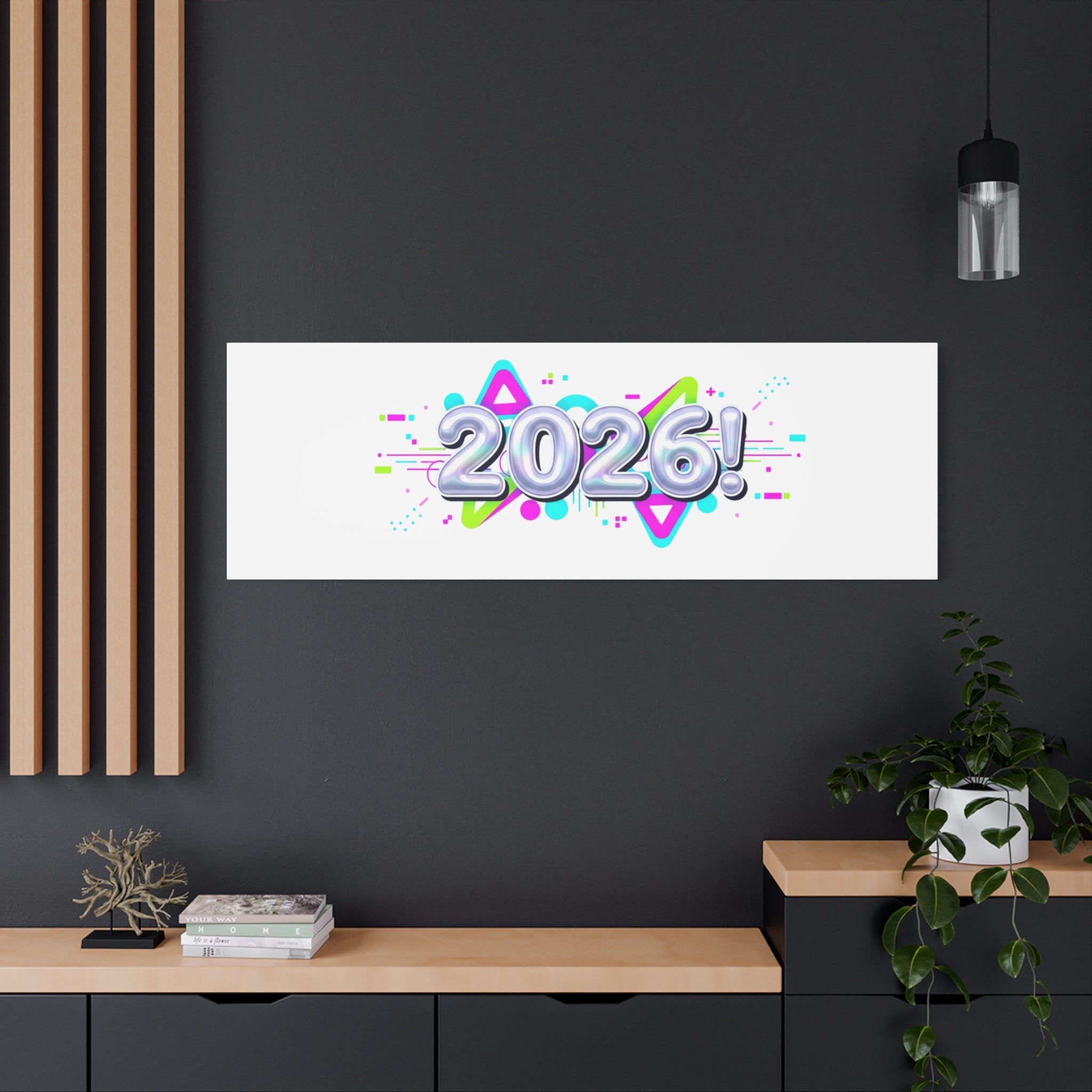 2026 Chrome Bubble Text Canvas | Y2K Cyber Holo, Retro Tech Print