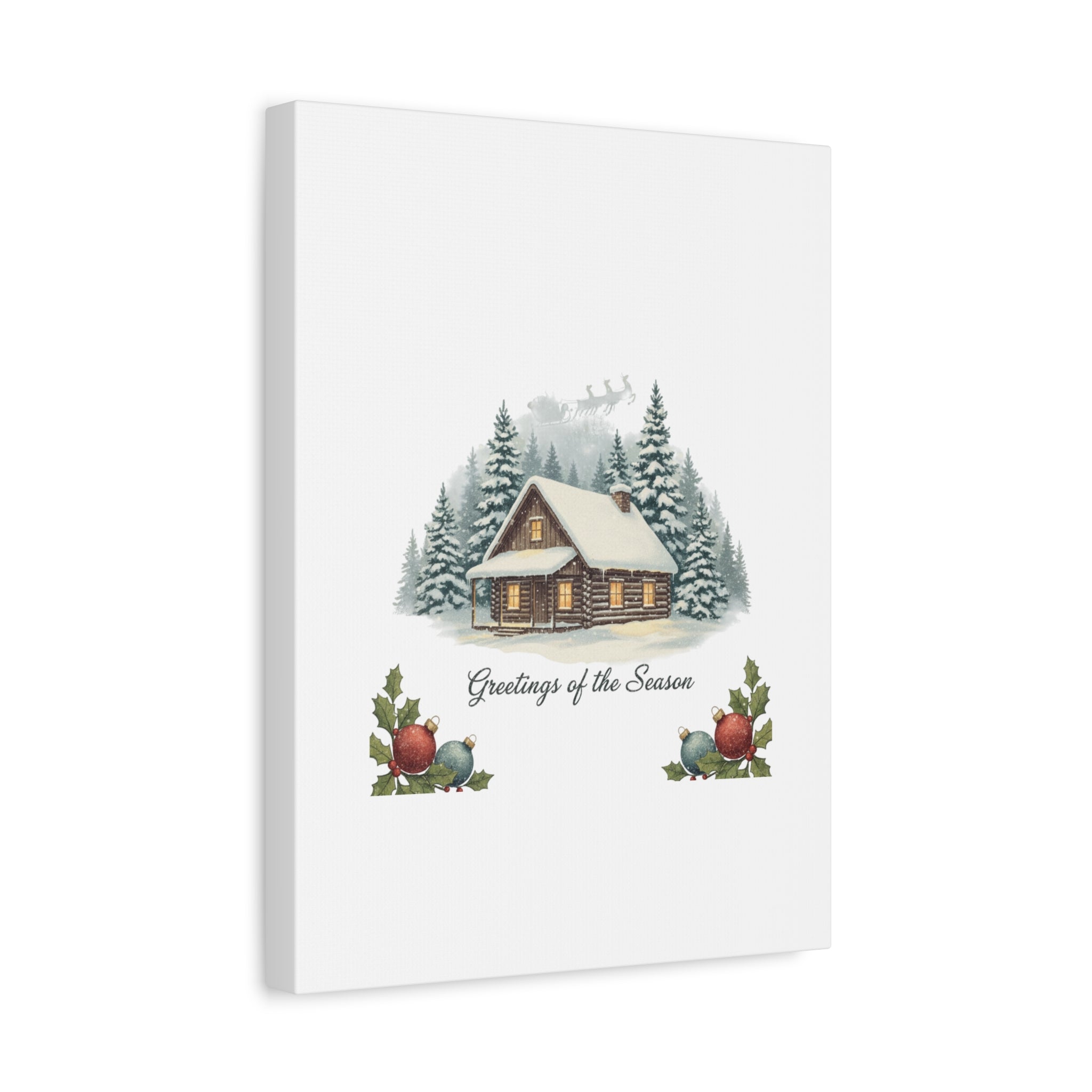Vintage Christmas Postcard Cabin Canvas | Retro Holiday Card Design
