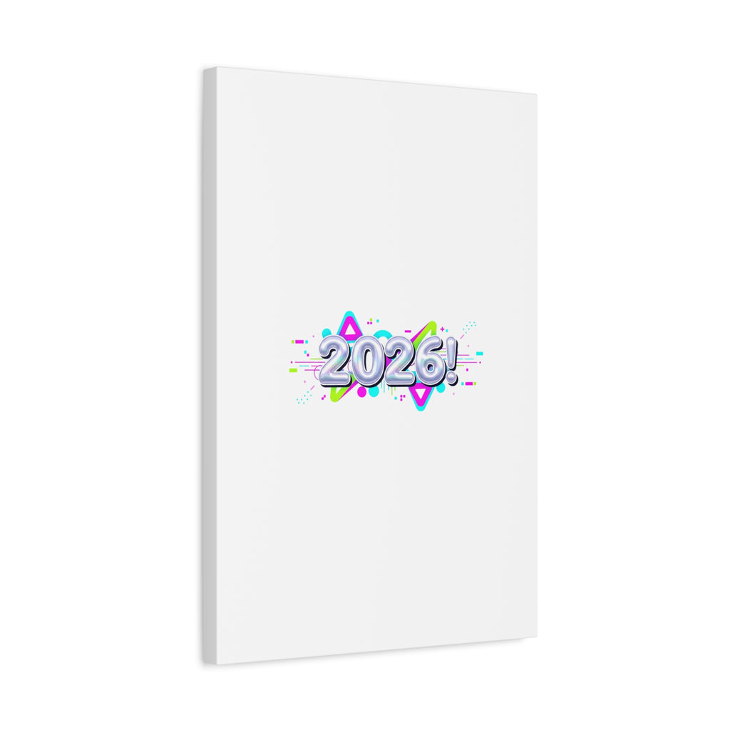 2026 Chrome Bubble Text Canvas | Y2K Cyber Holo, Retro Tech Print