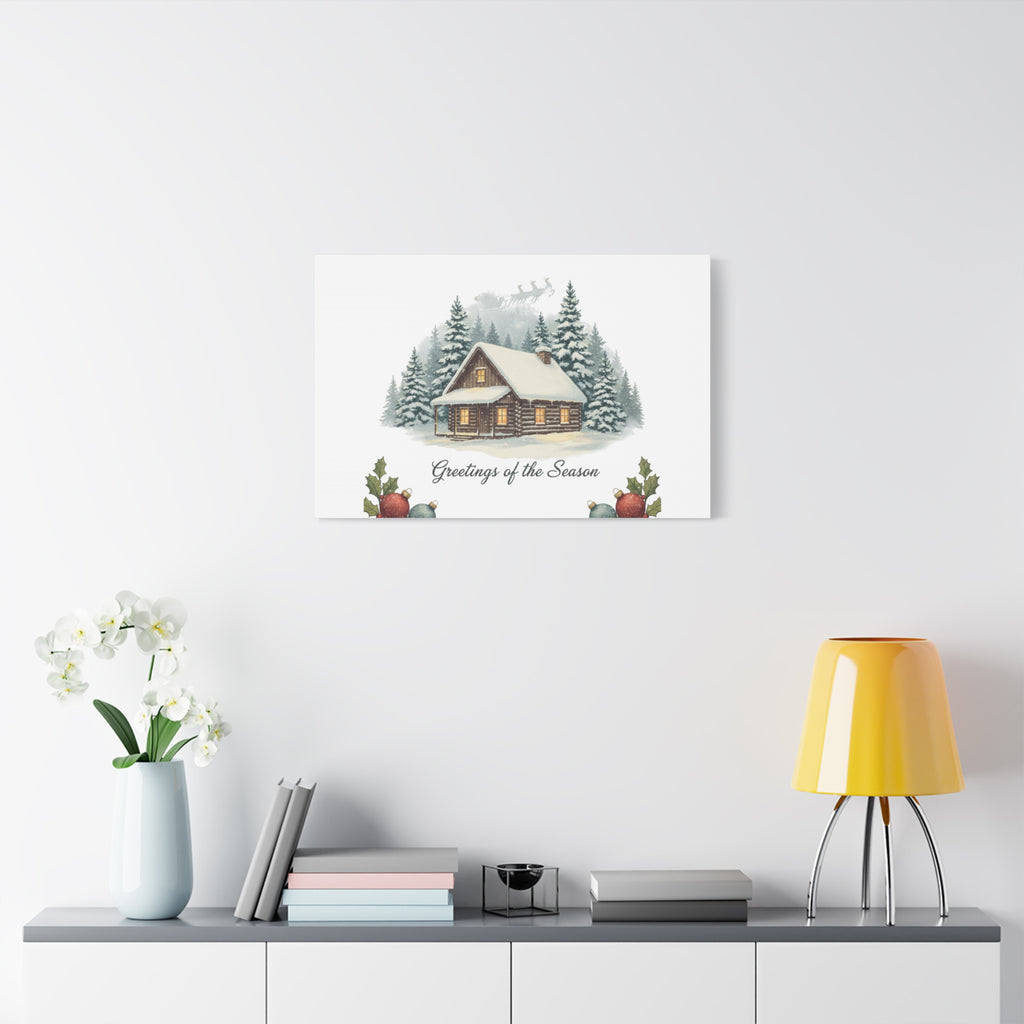 Vintage Christmas Postcard Cabin Canvas | Retro Holiday Card Design