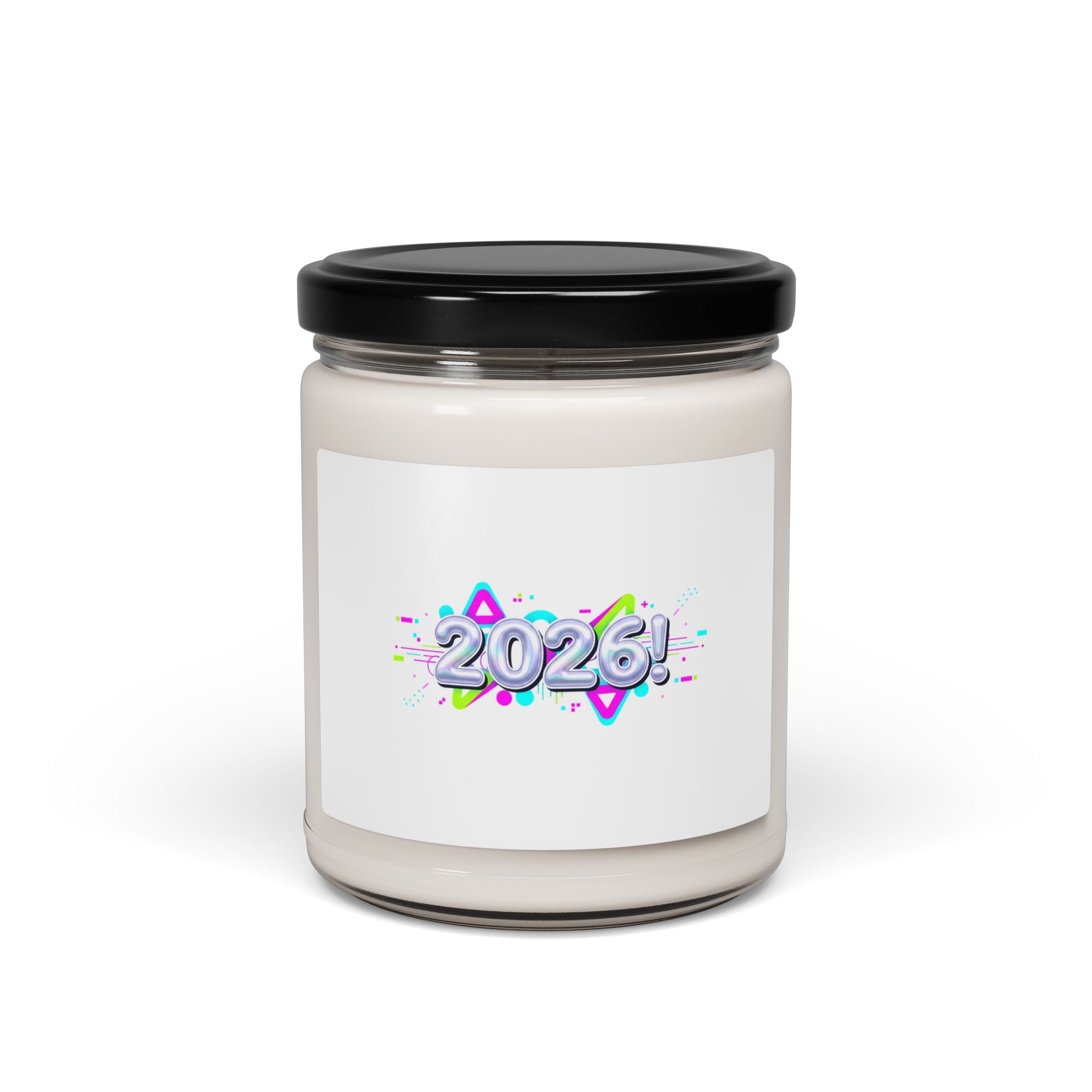 Y2K Cyber Holo 2026 Candle, Soy Jar, Chrome Text Retro Tech