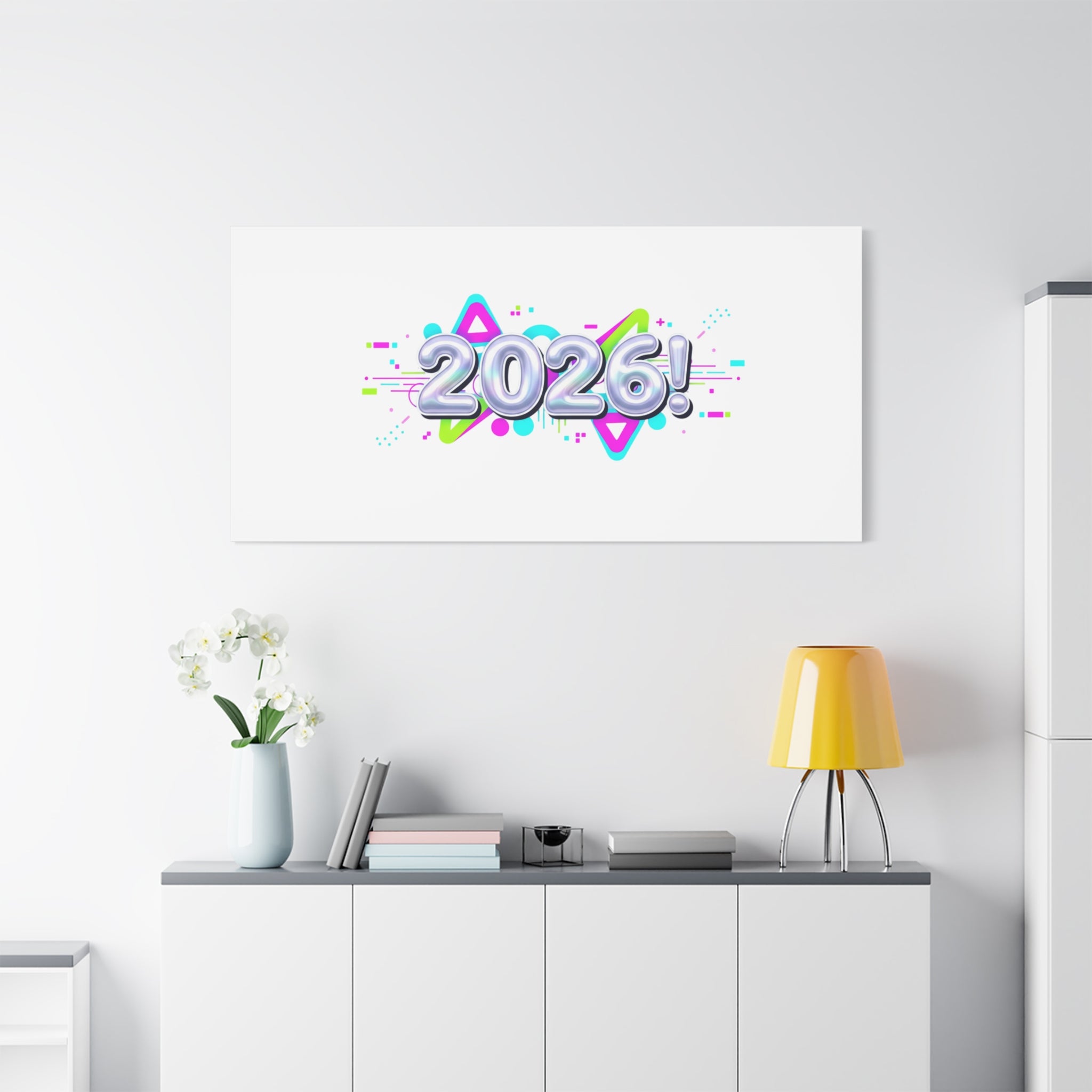 2026 Chrome Bubble Text Canvas | Y2K Cyber Holo, Retro Tech Print
