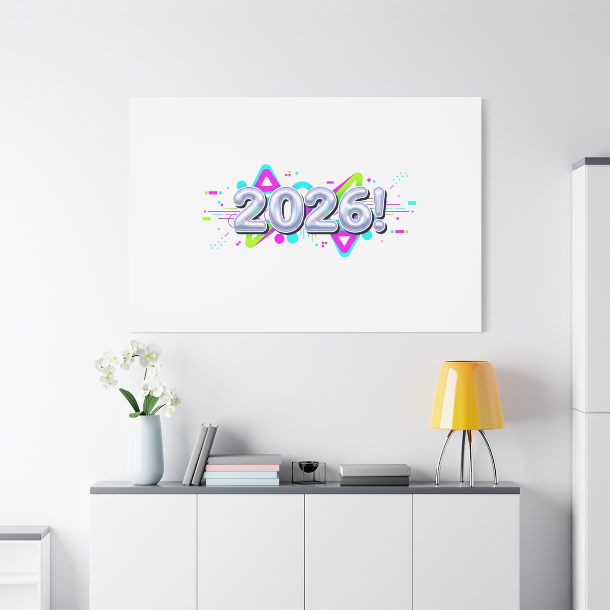 2026 Chrome Bubble Text Canvas | Y2K Cyber Holo, Retro Tech Print