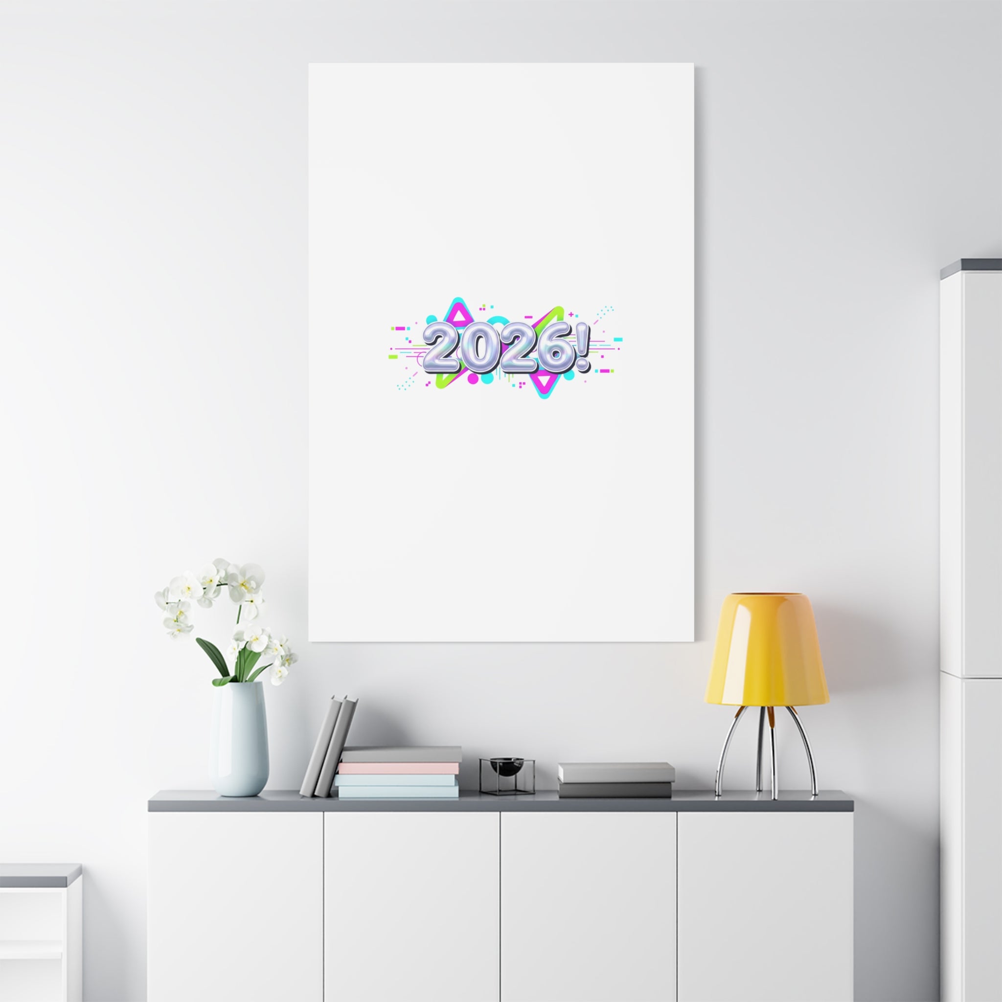 2026 Chrome Bubble Text Canvas | Y2K Cyber Holo, Retro Tech Print