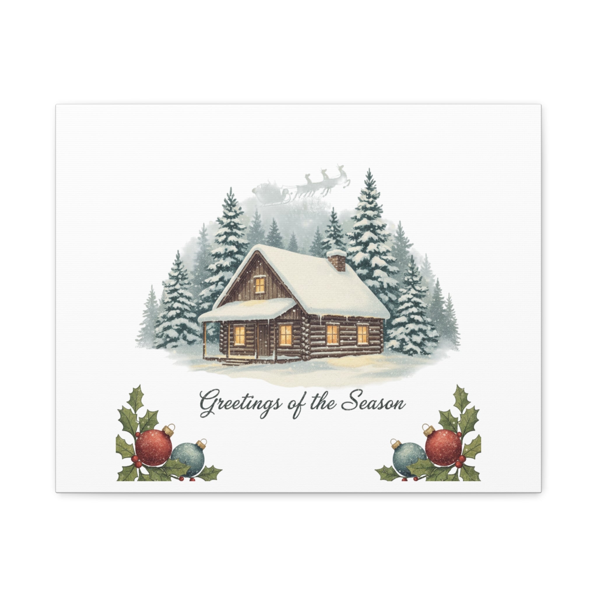 Vintage Christmas Postcard Cabin Canvas | Retro Holiday Card Design