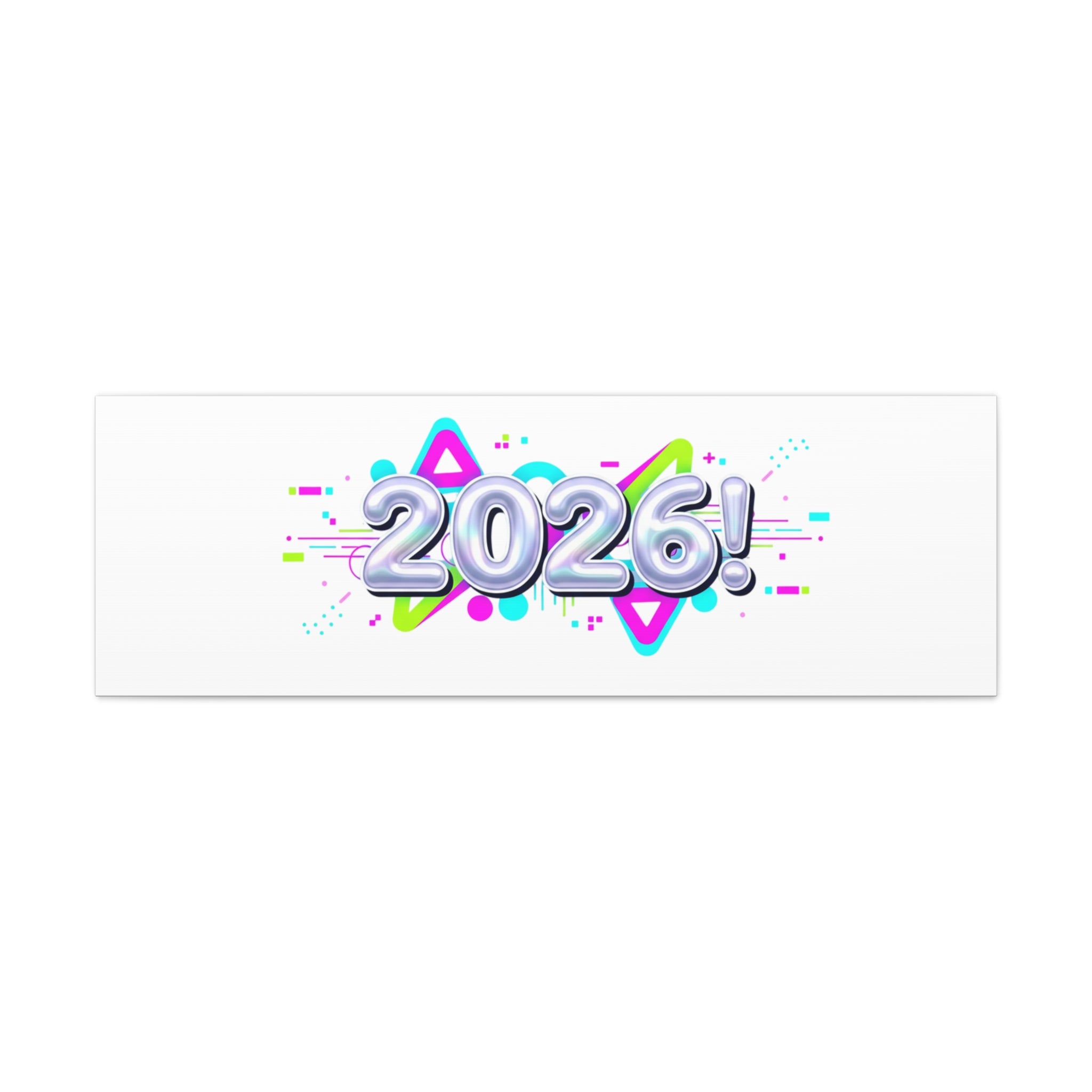 2026 Chrome Bubble Text Canvas | Y2K Cyber Holo, Retro Tech Print