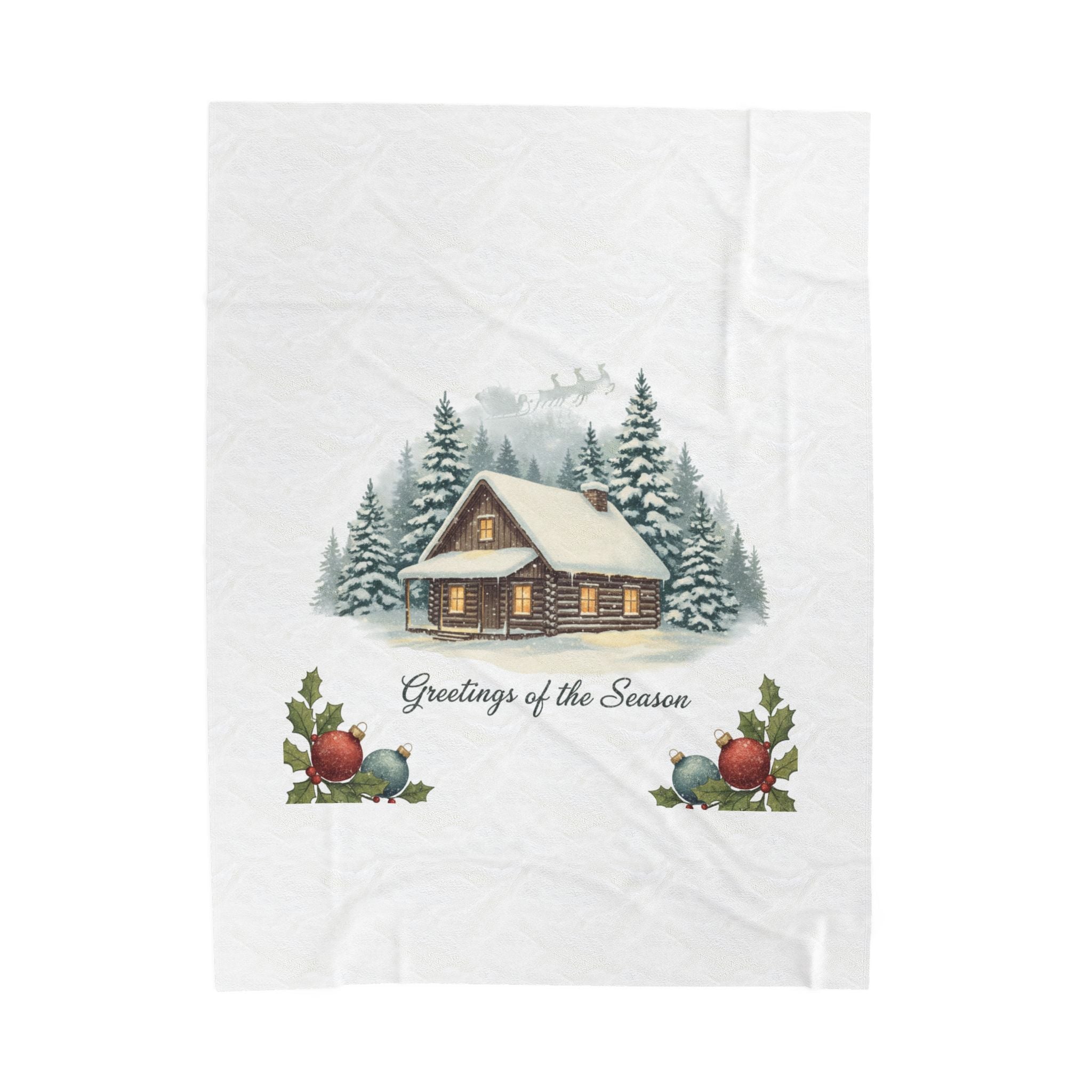 Vintage Christmas Postcard Cabin Blanket | retro holiday card design