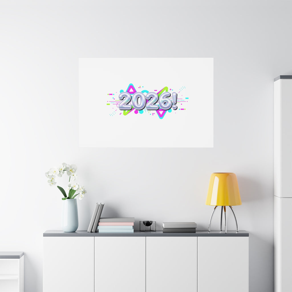 2026 Chrome Bubble Text Canvas | Y2K Cyber Holo, Retro Tech Print