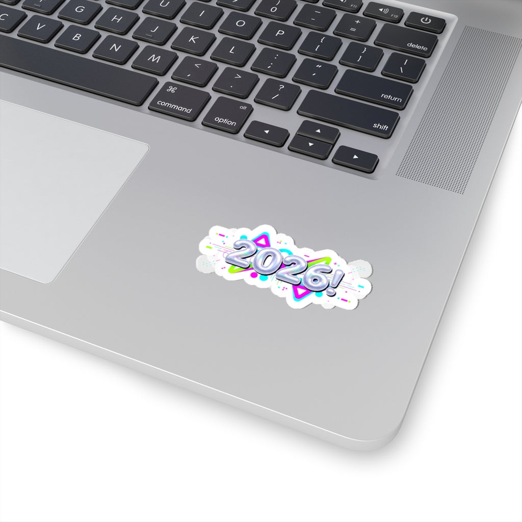 2026 Chrome Bubble Text Sticker | Y2K Cyber Holo, Retro Tech