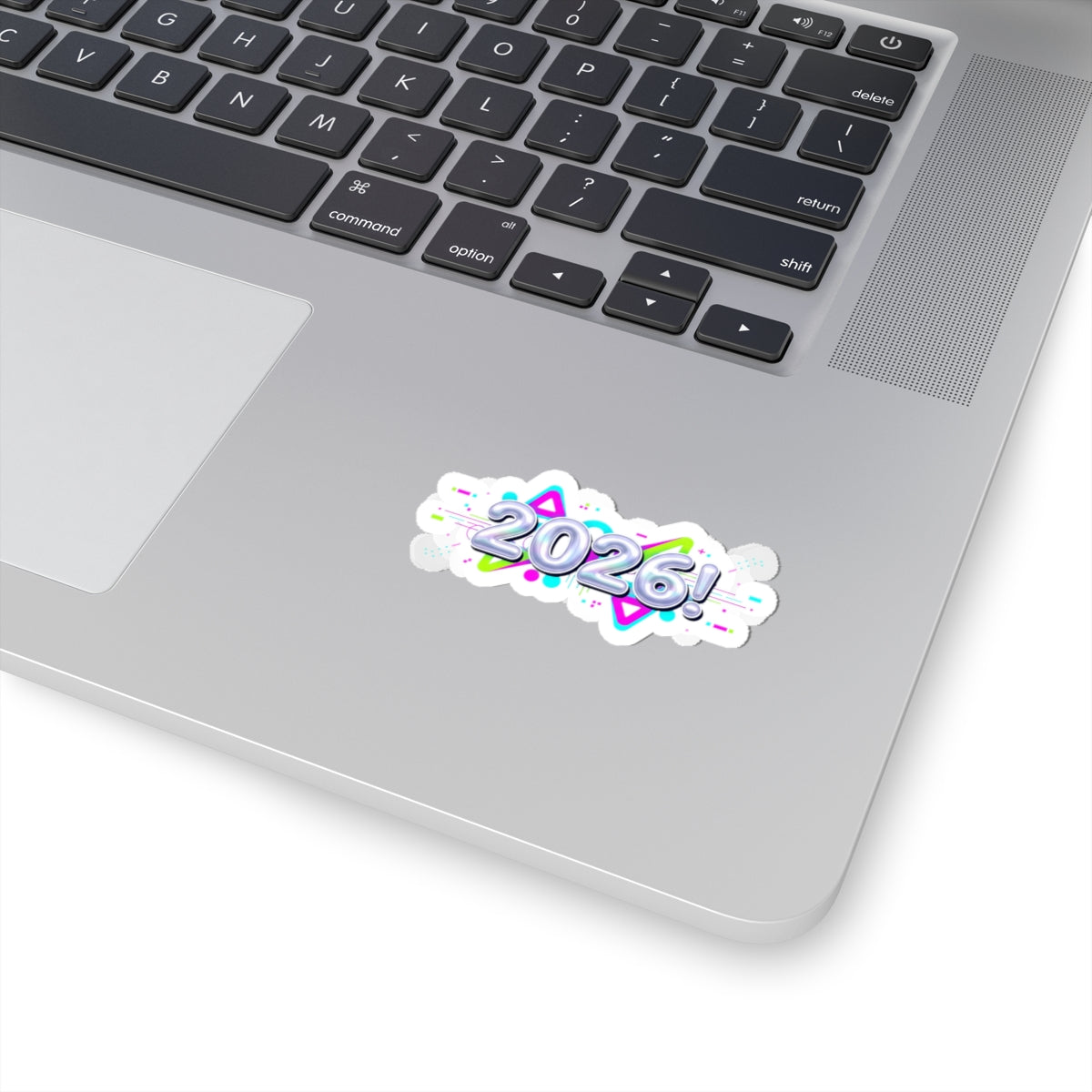 2026 Chrome Bubble Text Sticker | Y2K Cyber Holo, Retro Tech
