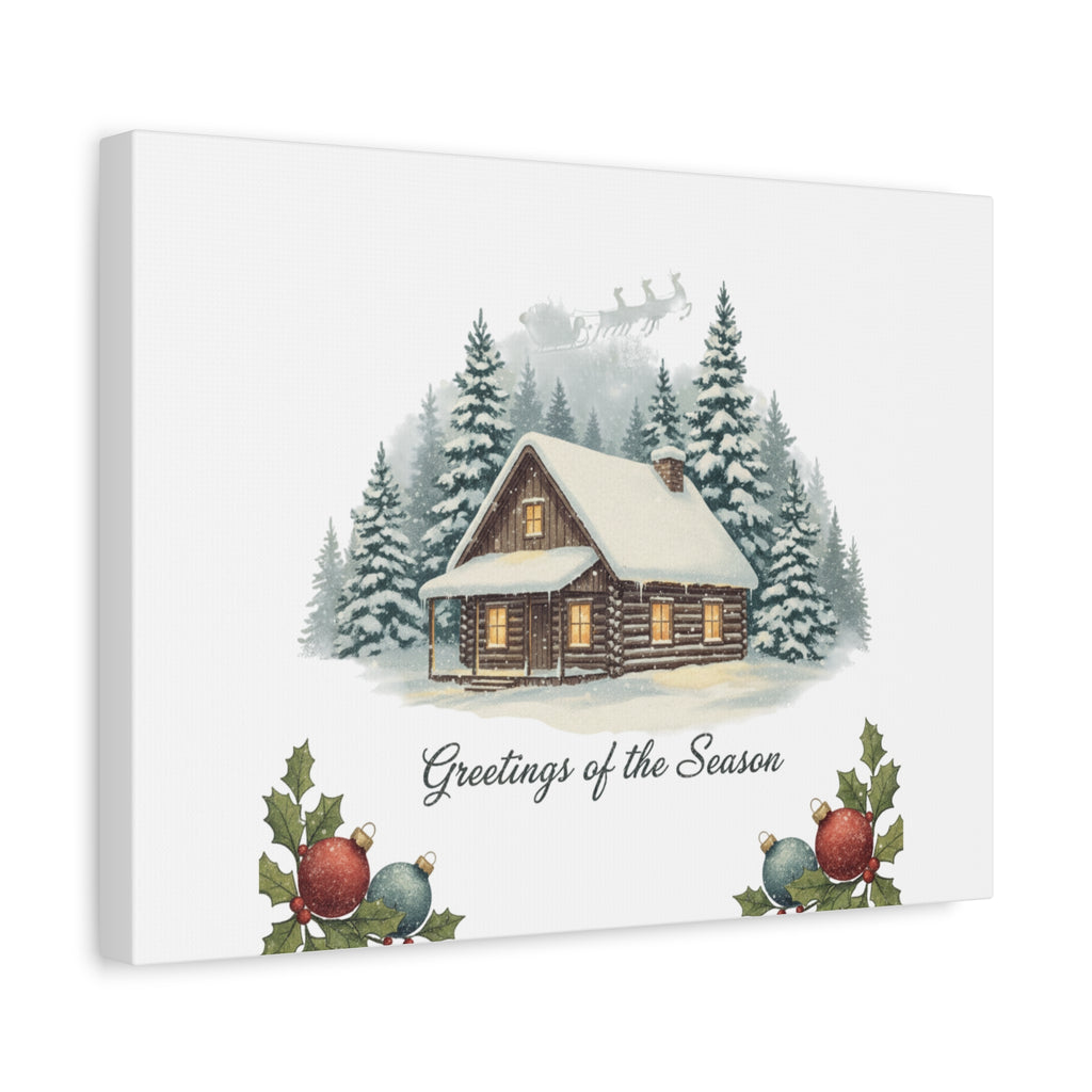 Vintage Christmas Postcard Cabin Canvas | Retro Holiday Card Design