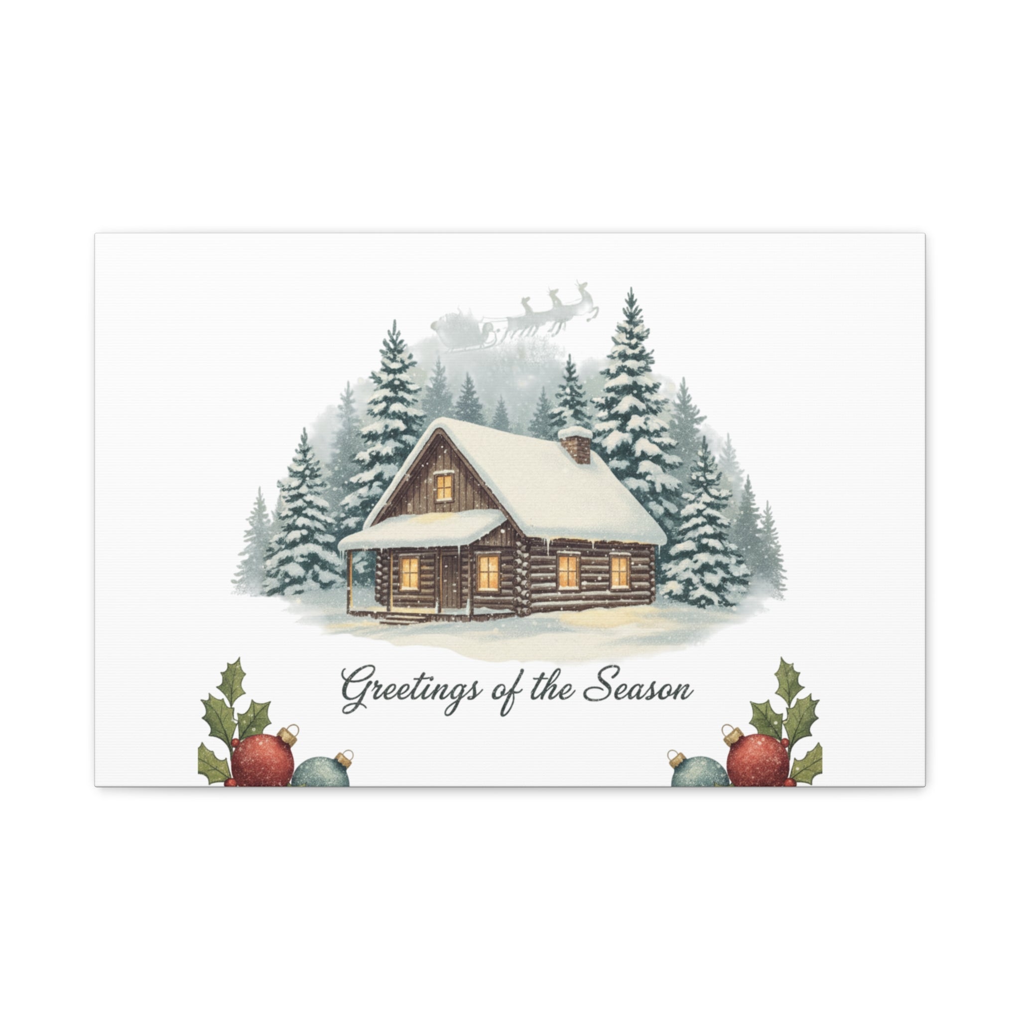 Vintage Christmas Postcard Cabin Canvas | Retro Holiday Card Design