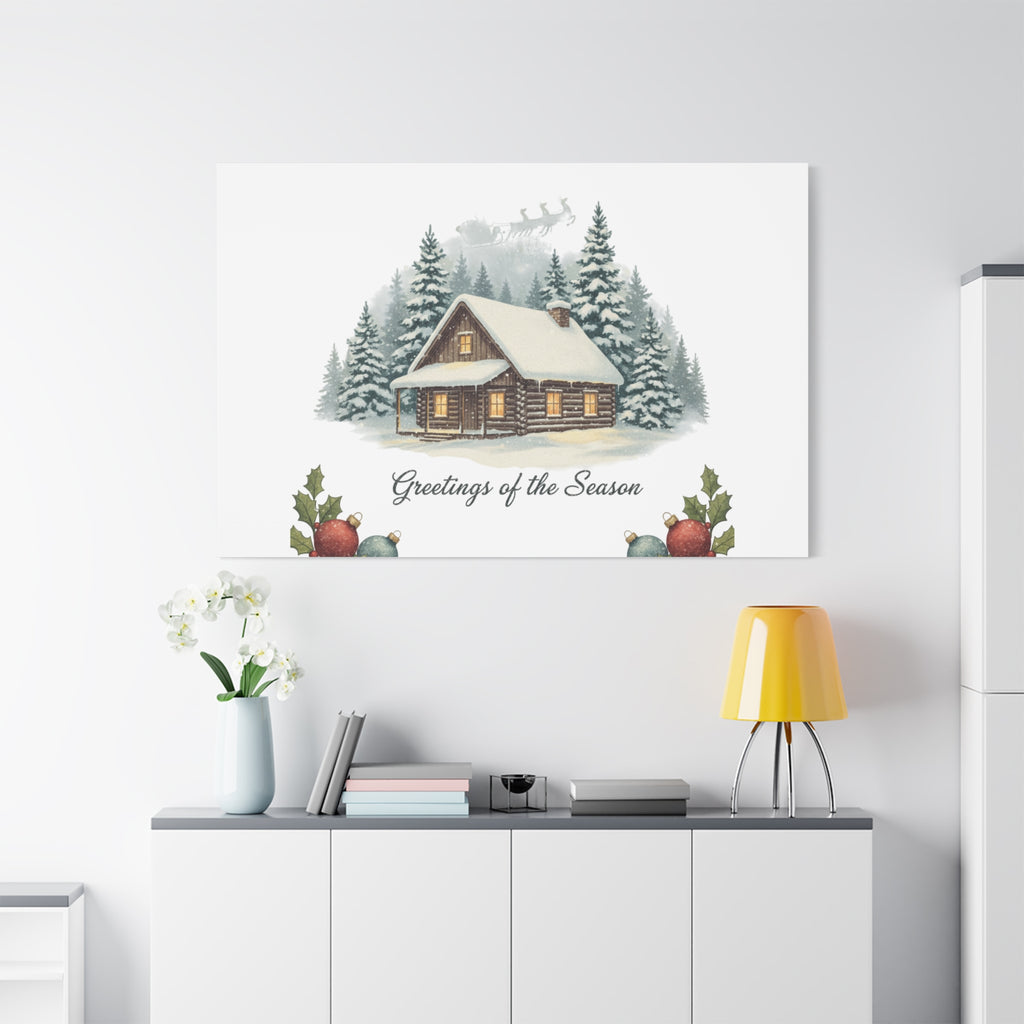 Vintage Christmas Postcard Cabin Canvas | Retro Holiday Card Design