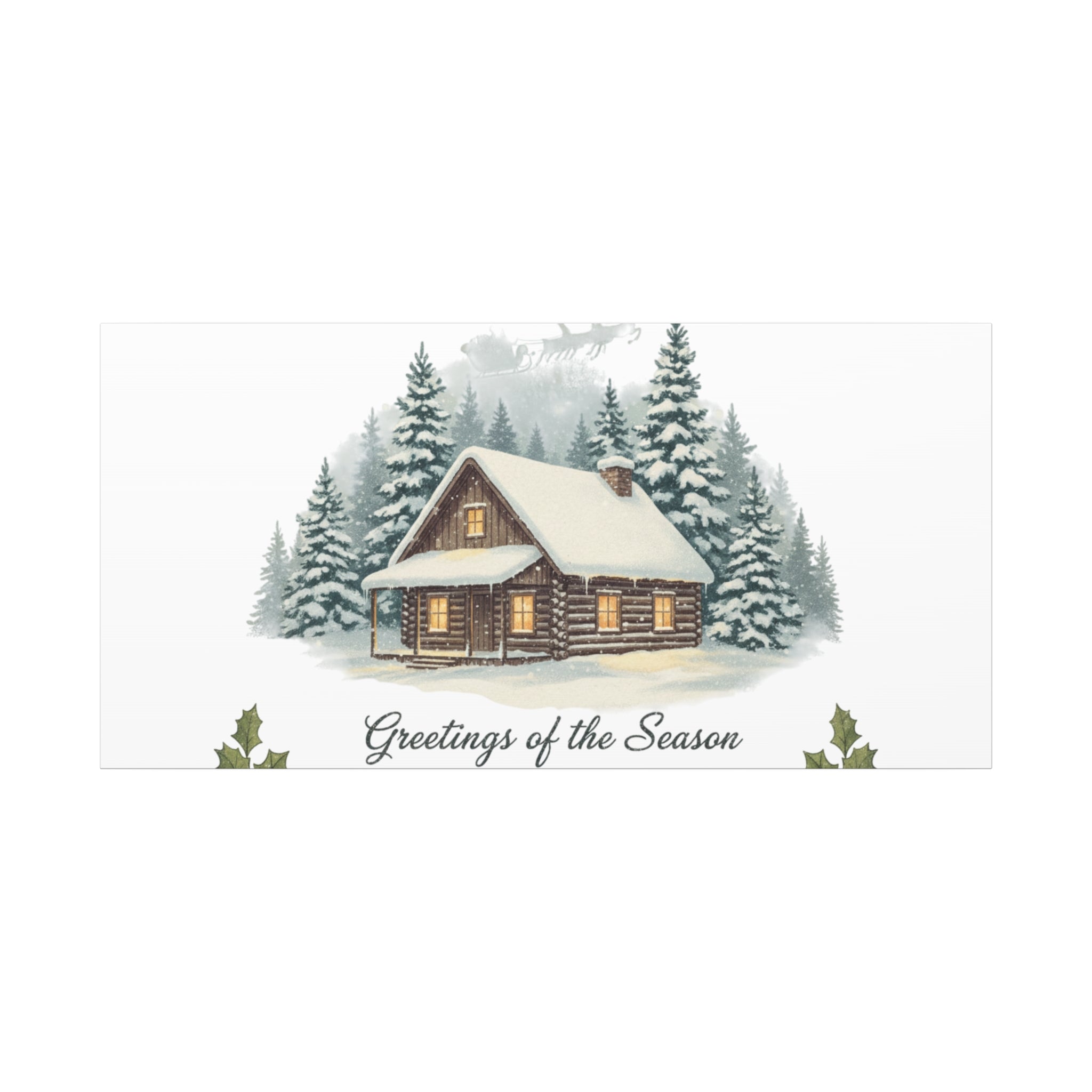 Vintage Christmas Postcard Cabin Canvas | Retro Holiday Card Design