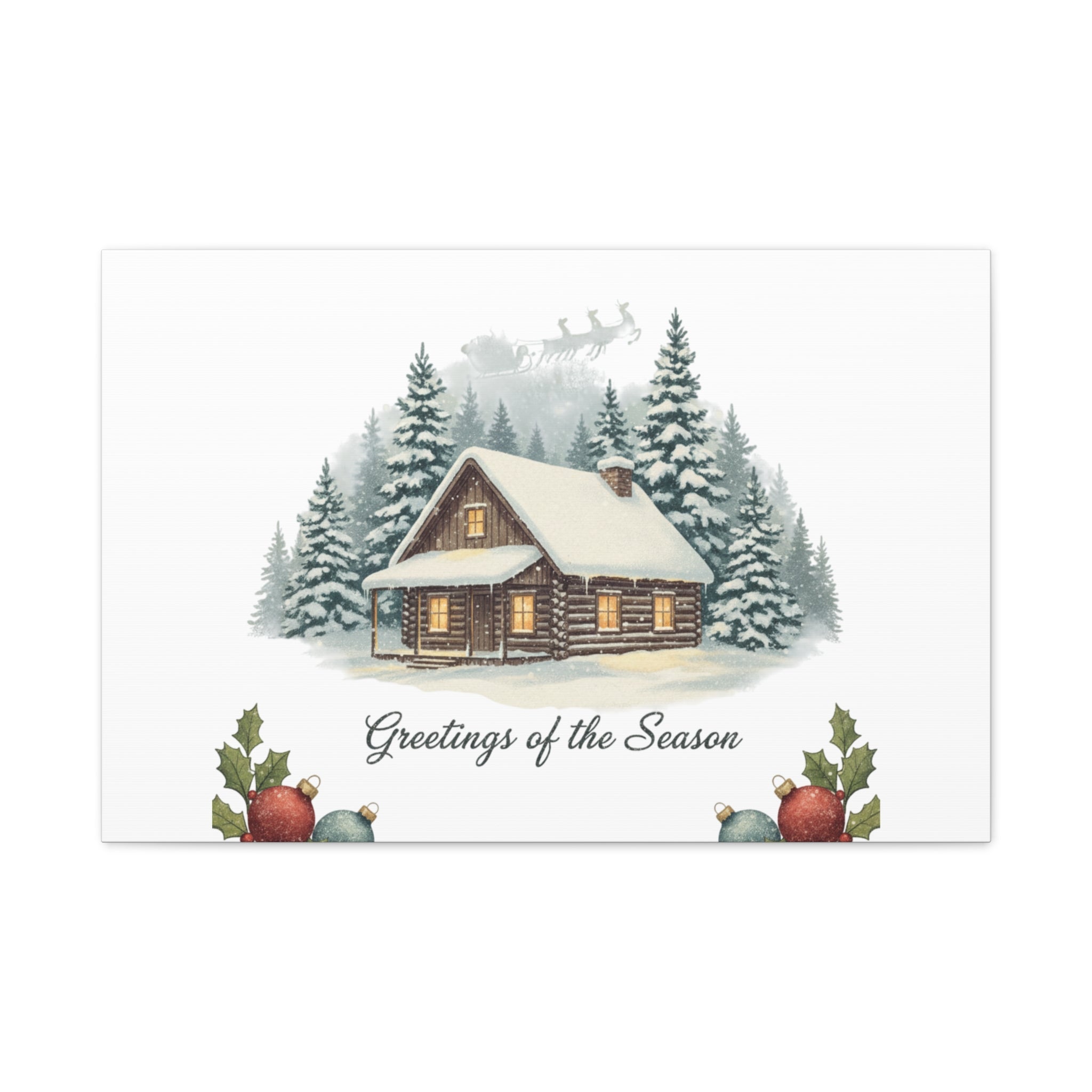Vintage Christmas Postcard Cabin Canvas | Retro Holiday Card Design