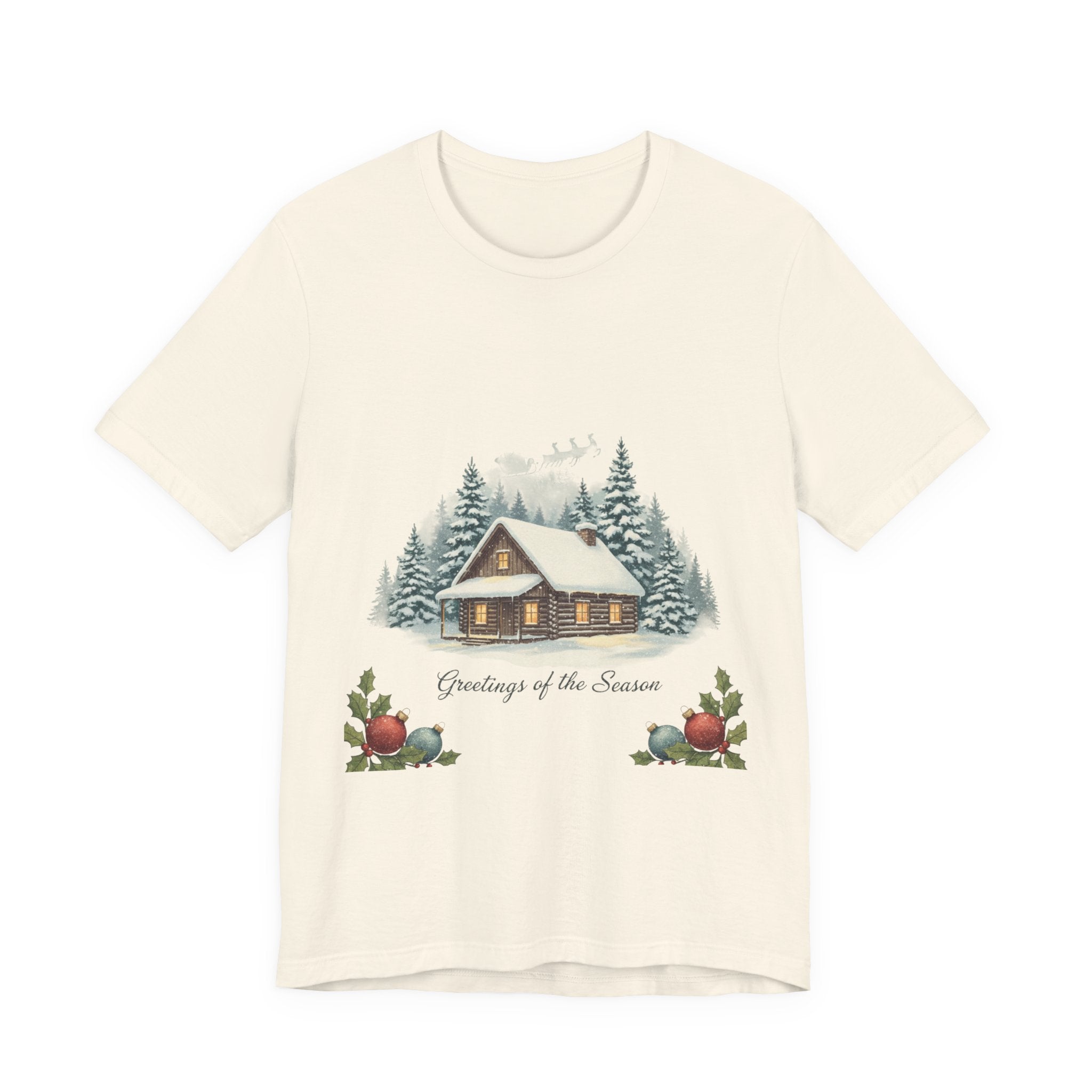 Vintage Christmas Postcard Cabin Tee | Retro Holiday Card Design