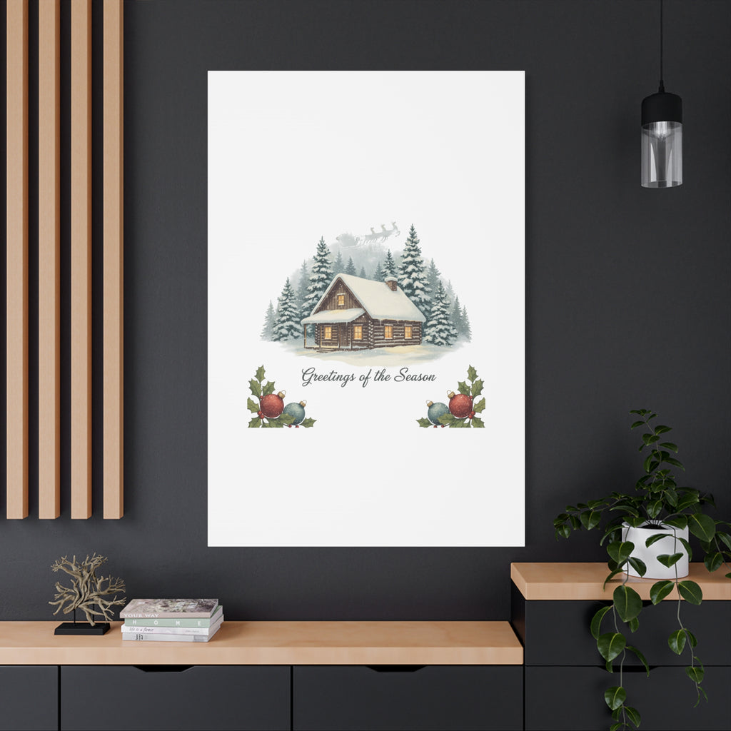Vintage Christmas Postcard Cabin Canvas | Retro Holiday Card Design