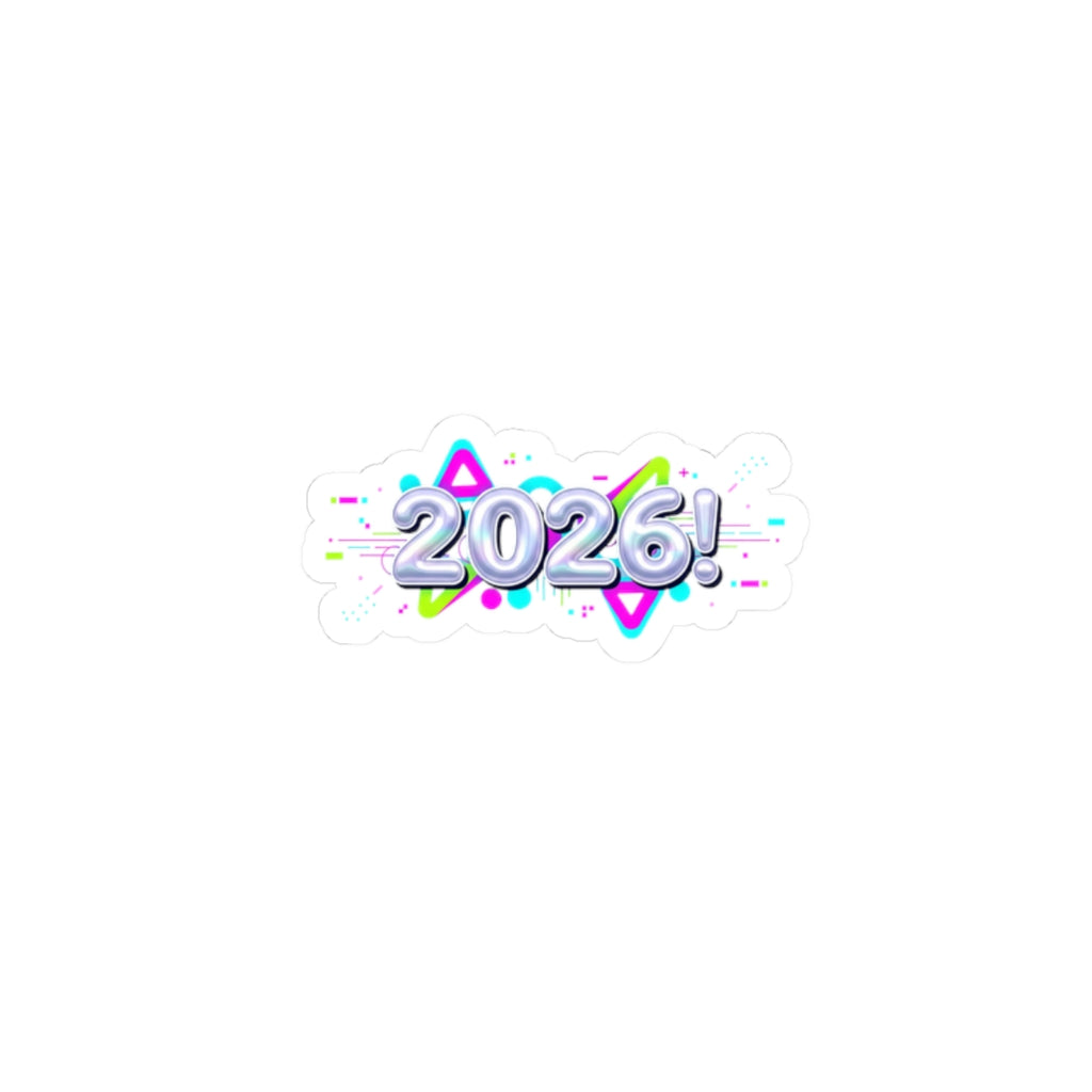2026 Chrome Bubble Text Sticker | Y2K Cyber Holo, Retro Tech