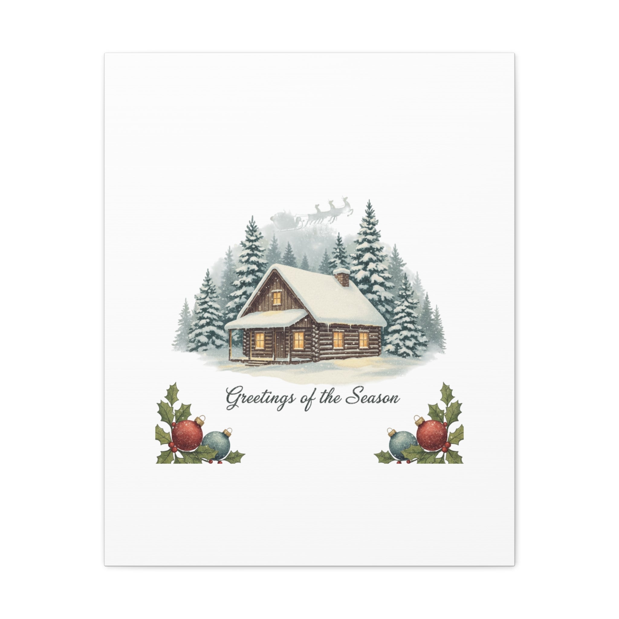 Vintage Christmas Postcard Cabin Canvas | Retro Holiday Card Design