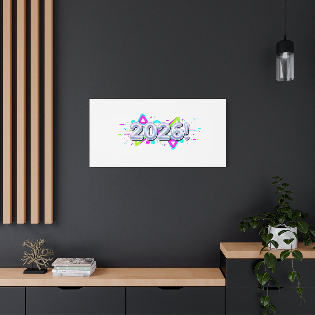 2026 Chrome Bubble Text Canvas | Y2K Cyber Holo, Retro Tech Print
