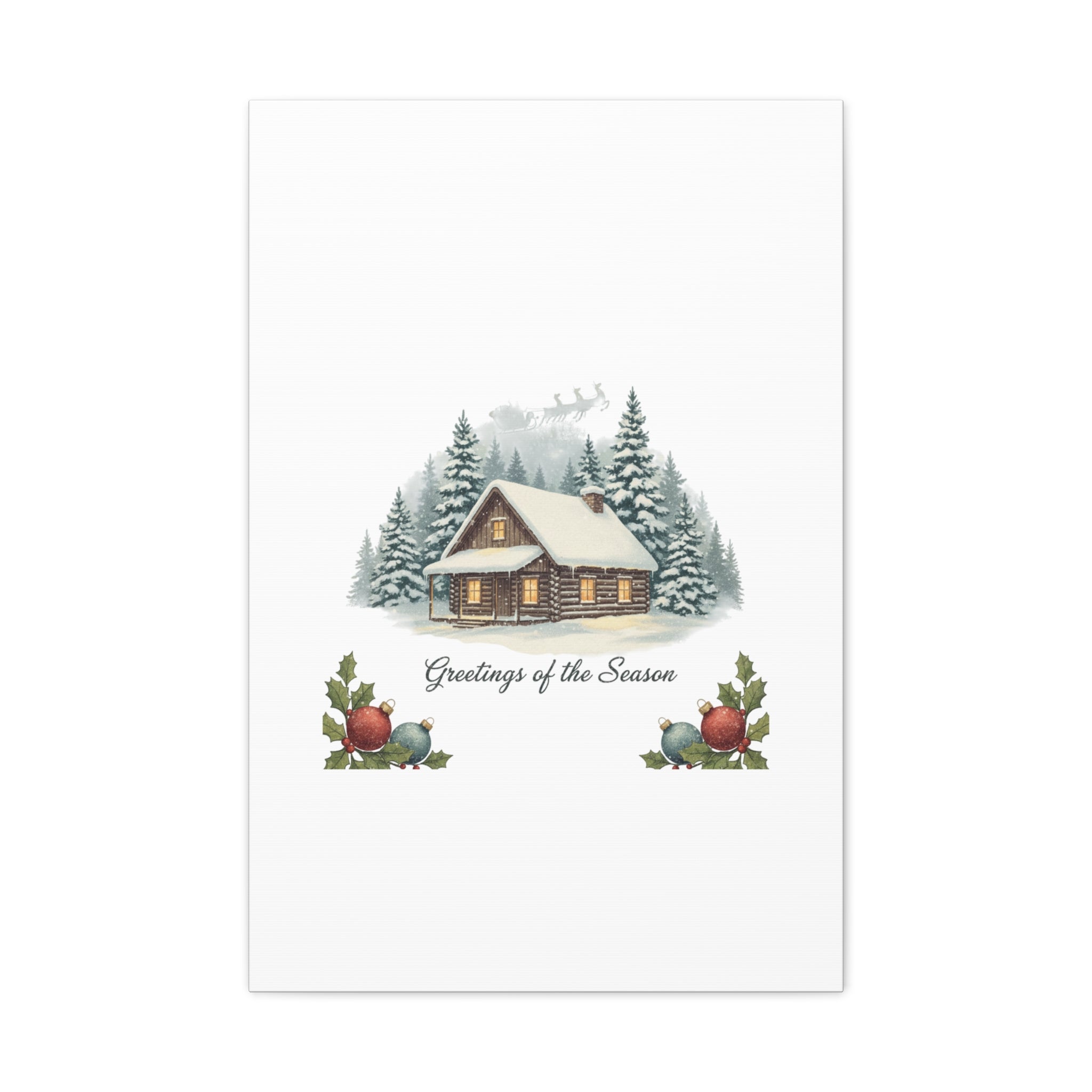 Vintage Christmas Postcard Cabin Canvas | Retro Holiday Card Design