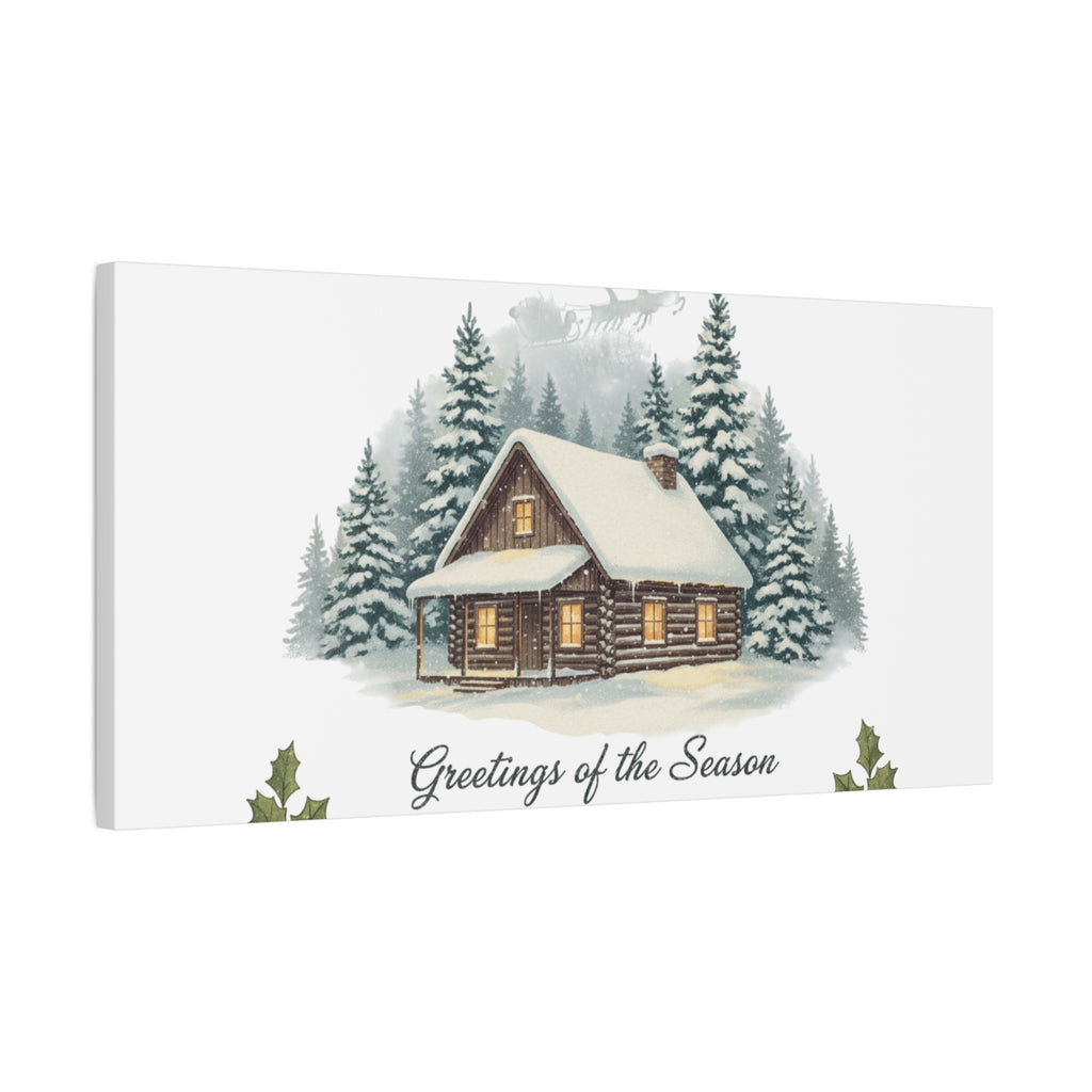 Vintage Christmas Postcard Cabin Canvas | Retro Holiday Card Design