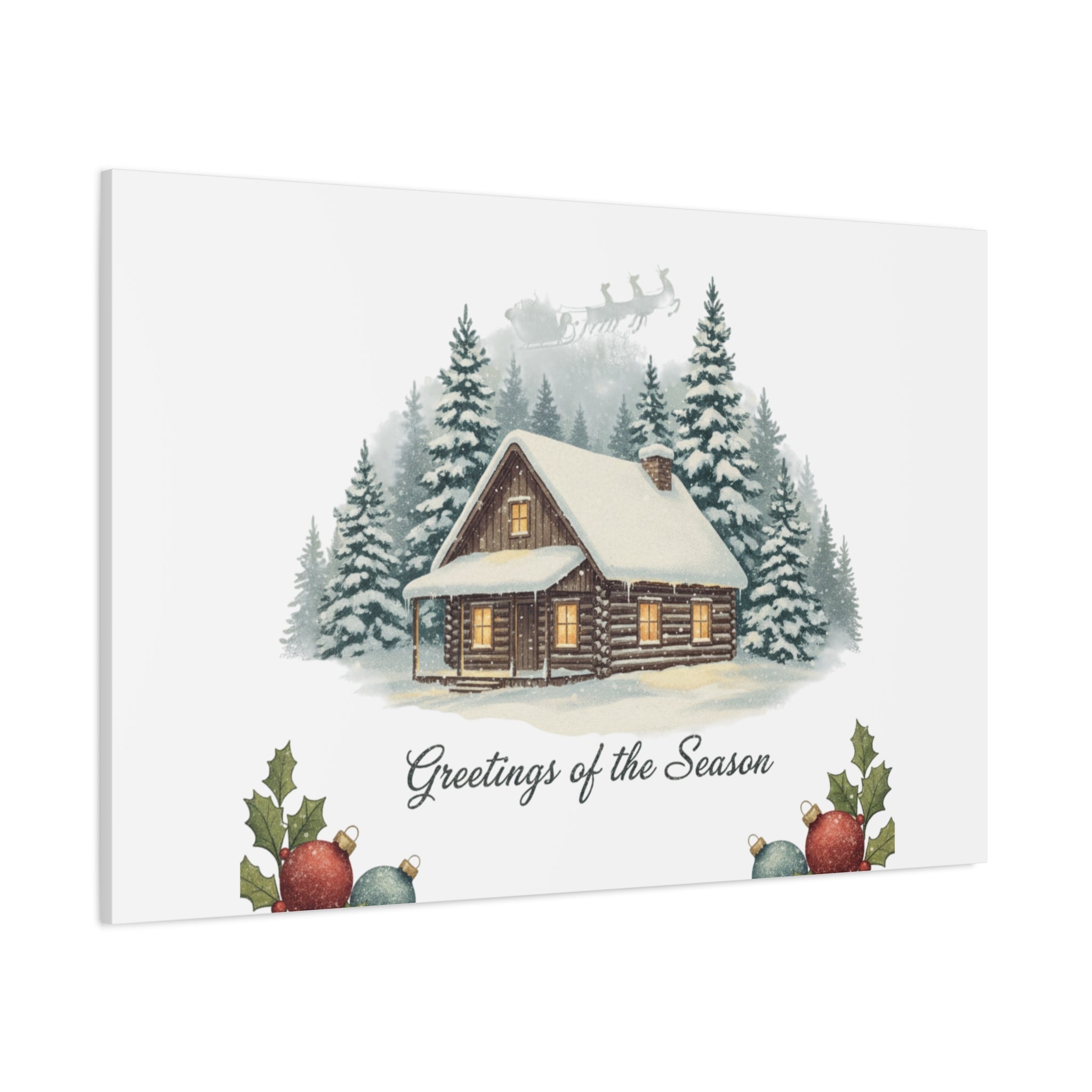 Vintage Christmas Postcard Cabin Canvas | Retro Holiday Card Design