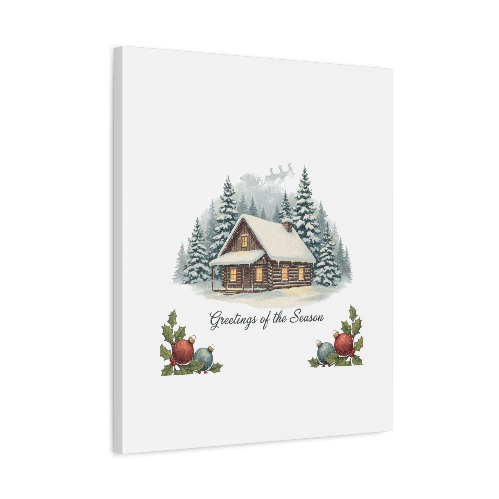 Vintage Christmas Postcard Cabin Canvas | Retro Holiday Card Design