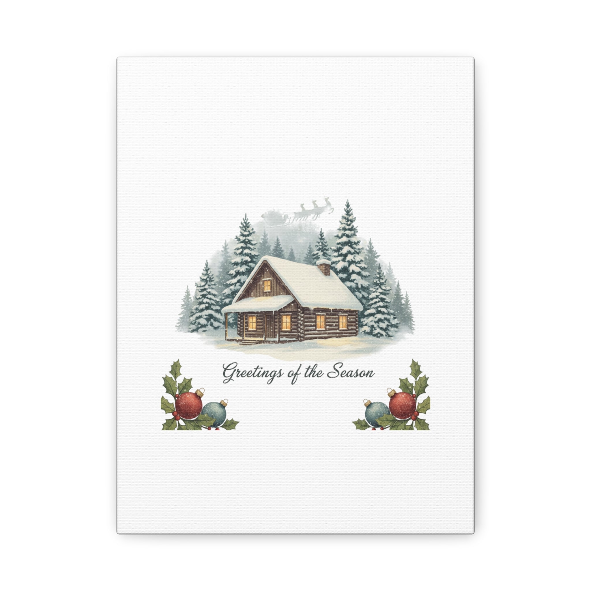 Vintage Christmas Postcard Cabin Canvas | Retro Holiday Card Design