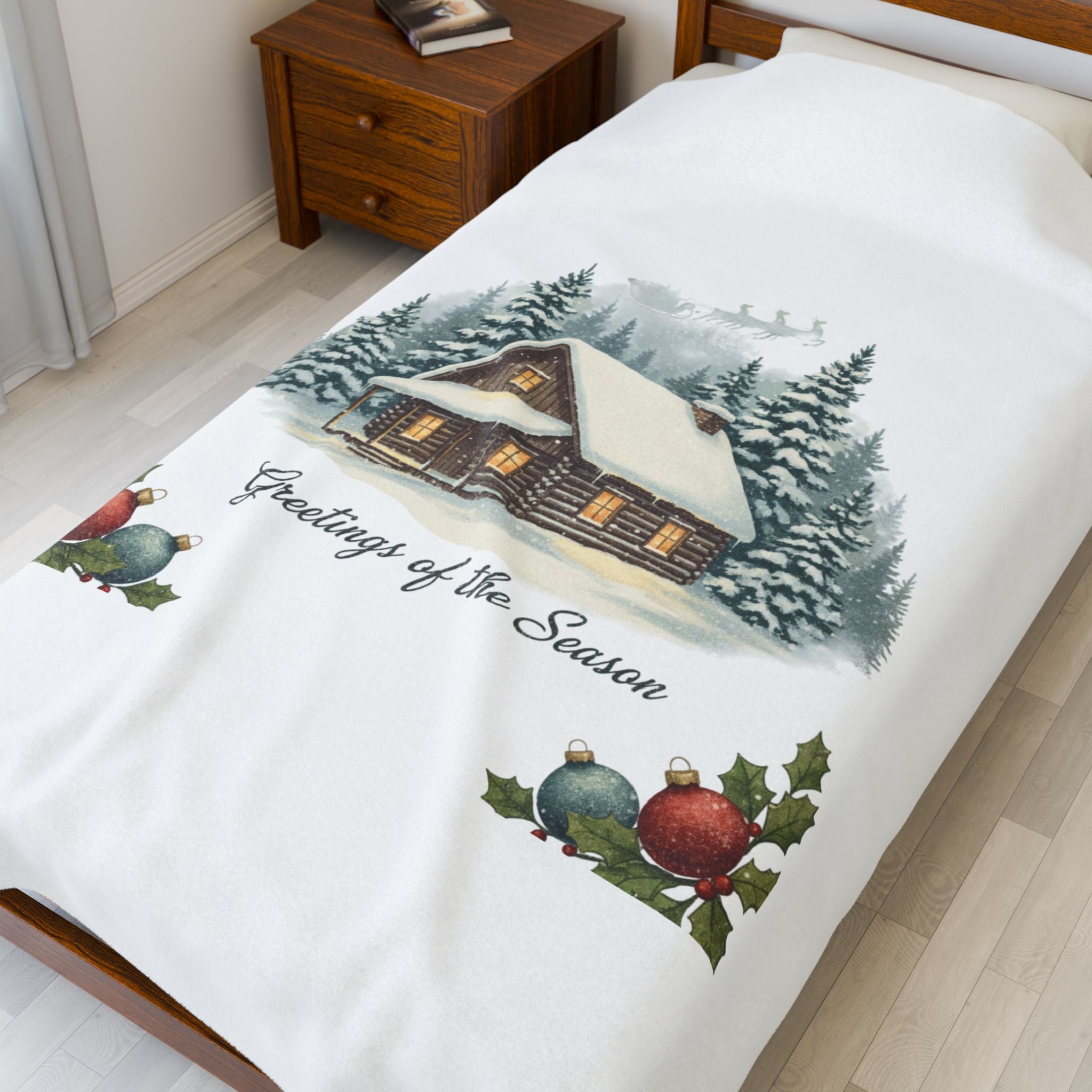 Vintage Christmas Postcard Cabin Blanket | retro holiday card design