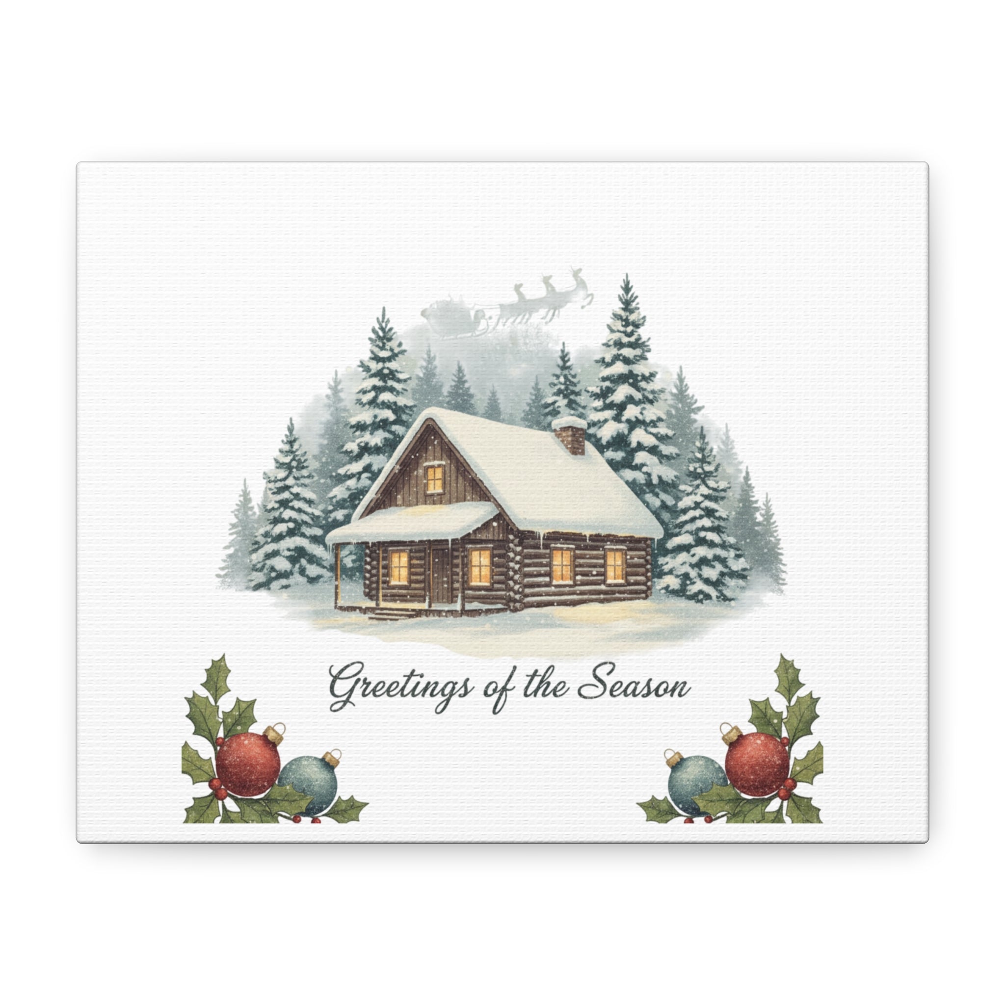 Vintage Christmas Postcard Cabin Canvas | Retro Holiday Card Design