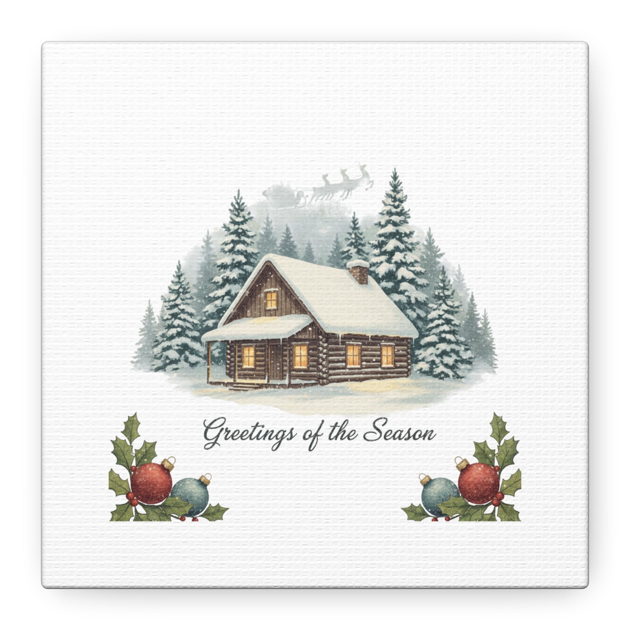 Vintage Christmas Postcard Cabin Canvas | Retro Holiday Card Design