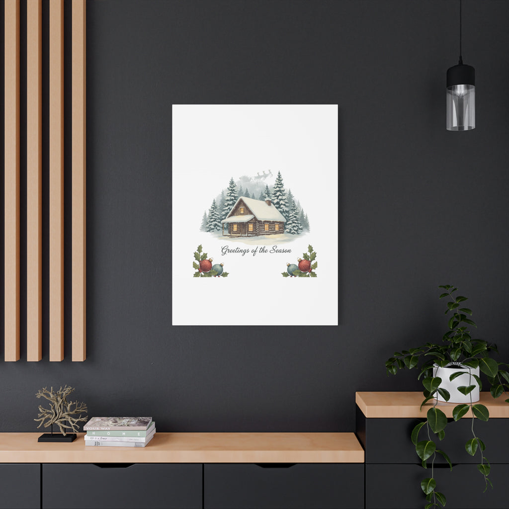 Vintage Christmas Postcard Cabin Canvas | Retro Holiday Card Design