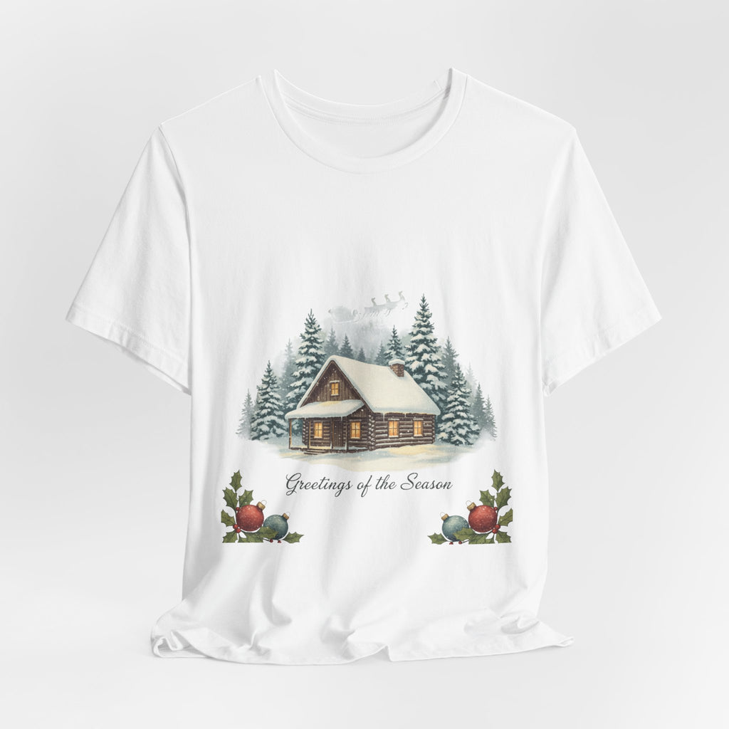 Vintage Christmas Postcard Cabin Tee | Retro Holiday Card Design