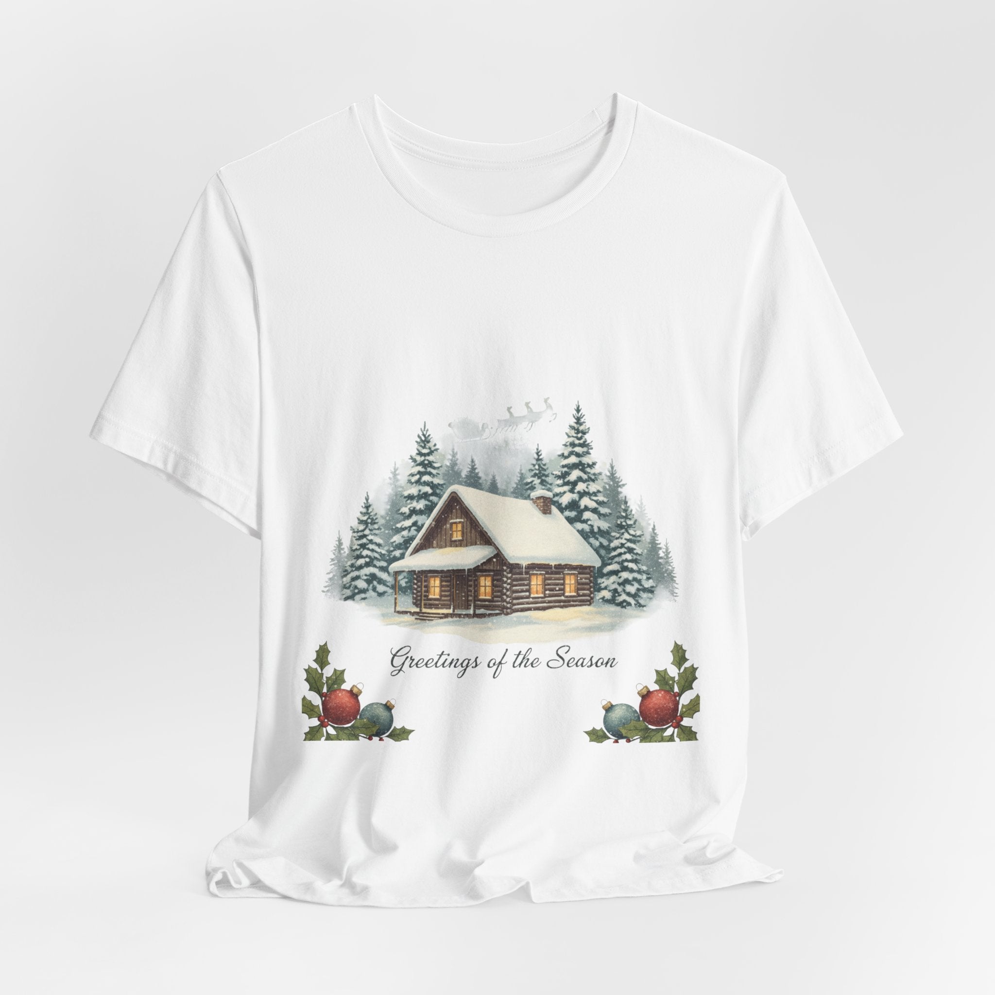 Vintage Christmas Postcard Cabin Tee | Retro Holiday Card Design