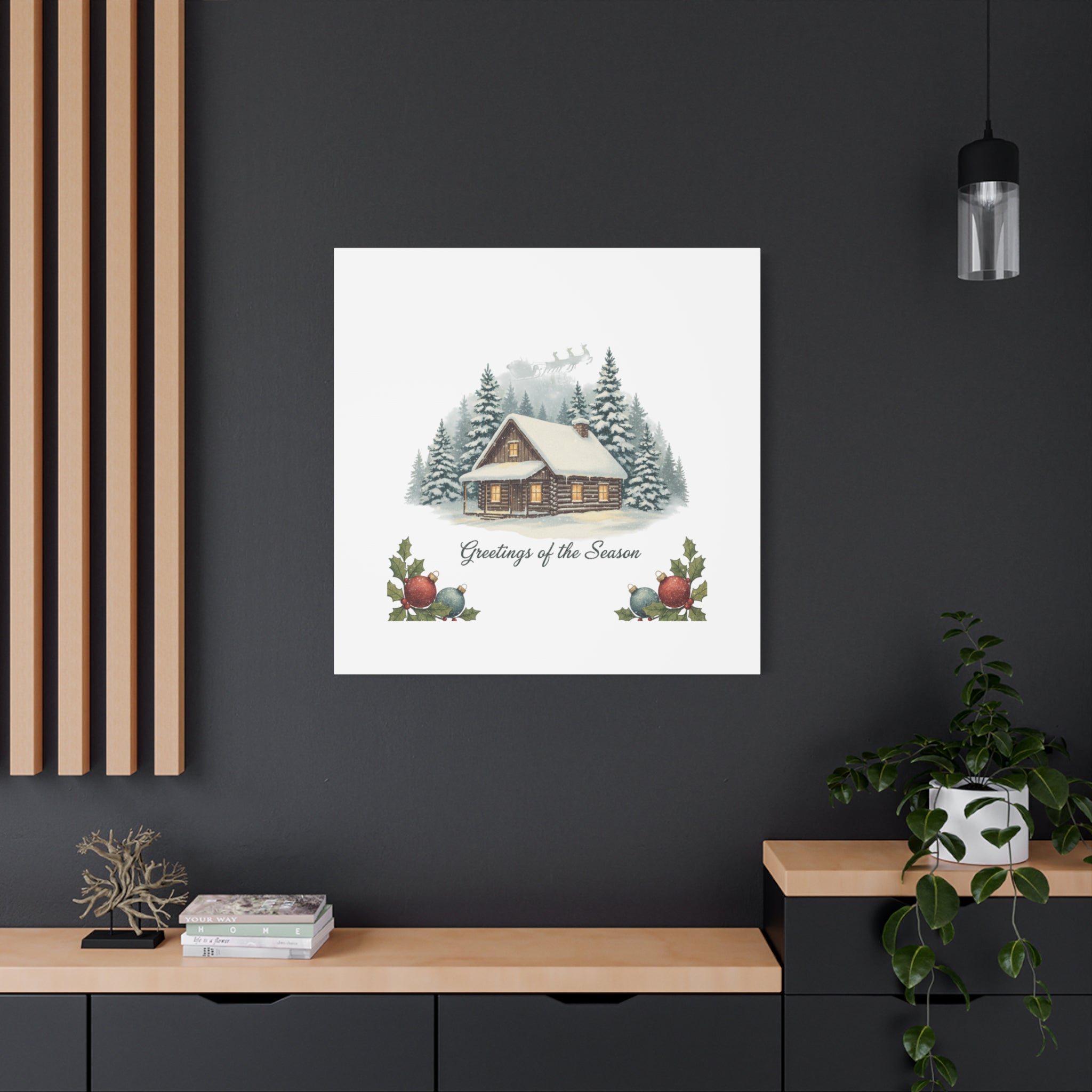 Vintage Christmas Postcard Cabin Canvas | Retro Holiday Card Design